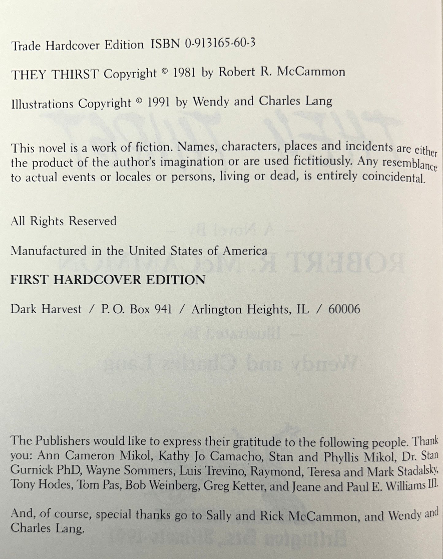 They Thirst by Robert McCammon 1991 1st Dark Harvest Edition