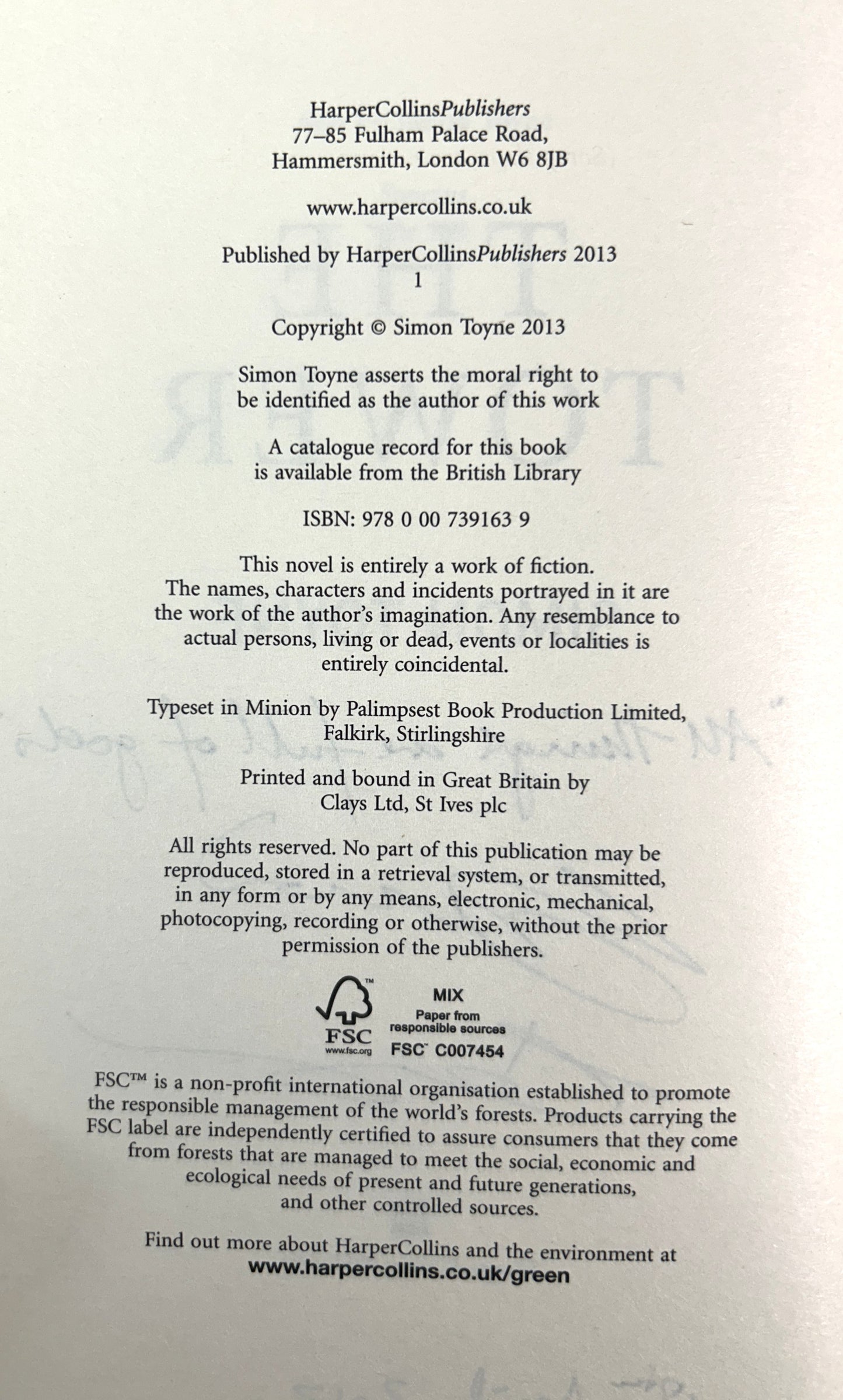 The Tower (Sancti Trilogy #3) by Simon Toyne 2013 SIGNED 1st Edition