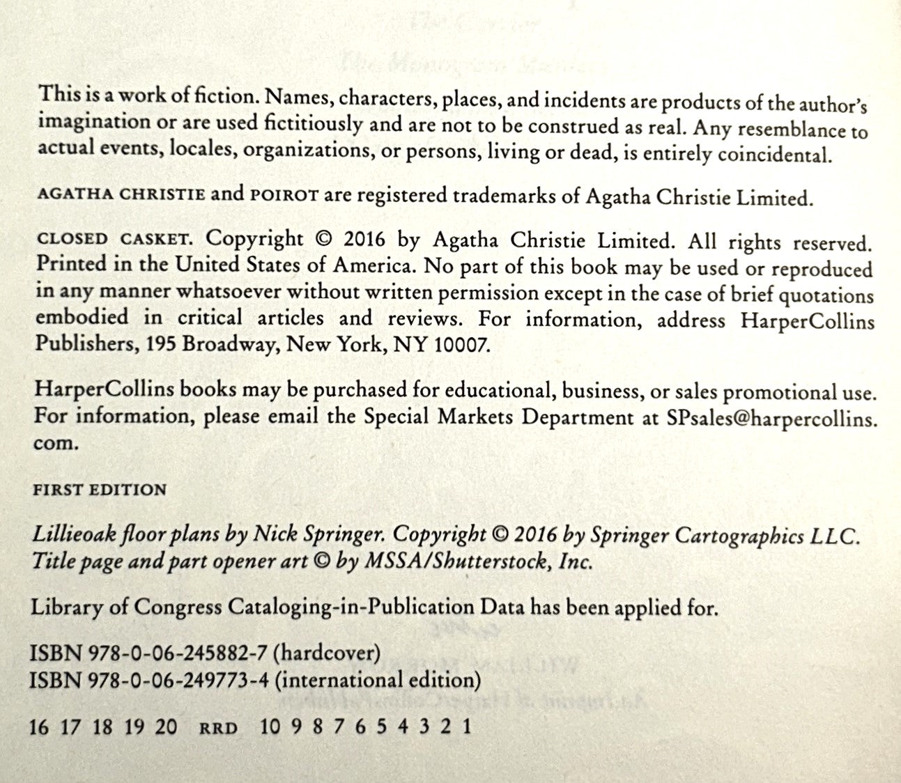 Agatha Christie Closed Casket by Sophie Hannah 2016 ARC UNCORRECTED PROOF