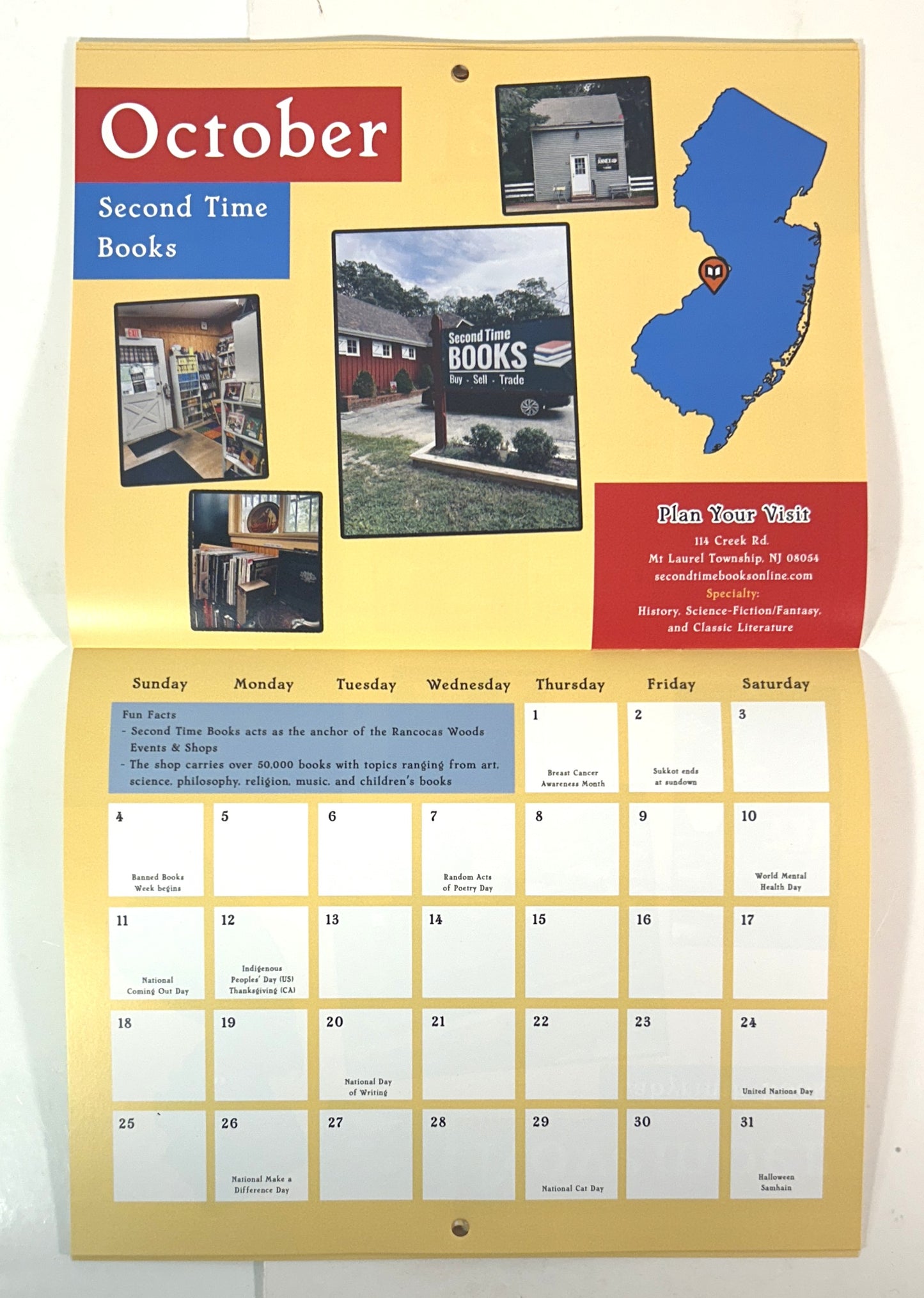 2026 Indie Bookstores of New Jersey Wall Calendar