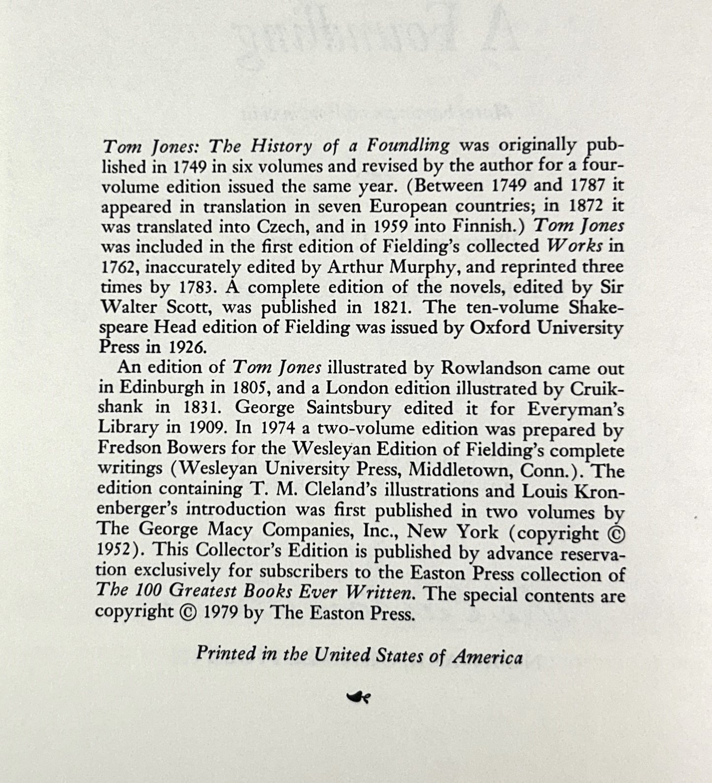 Easton Press: The History of Tom Jones A Foundling by Henry Fielding 1979