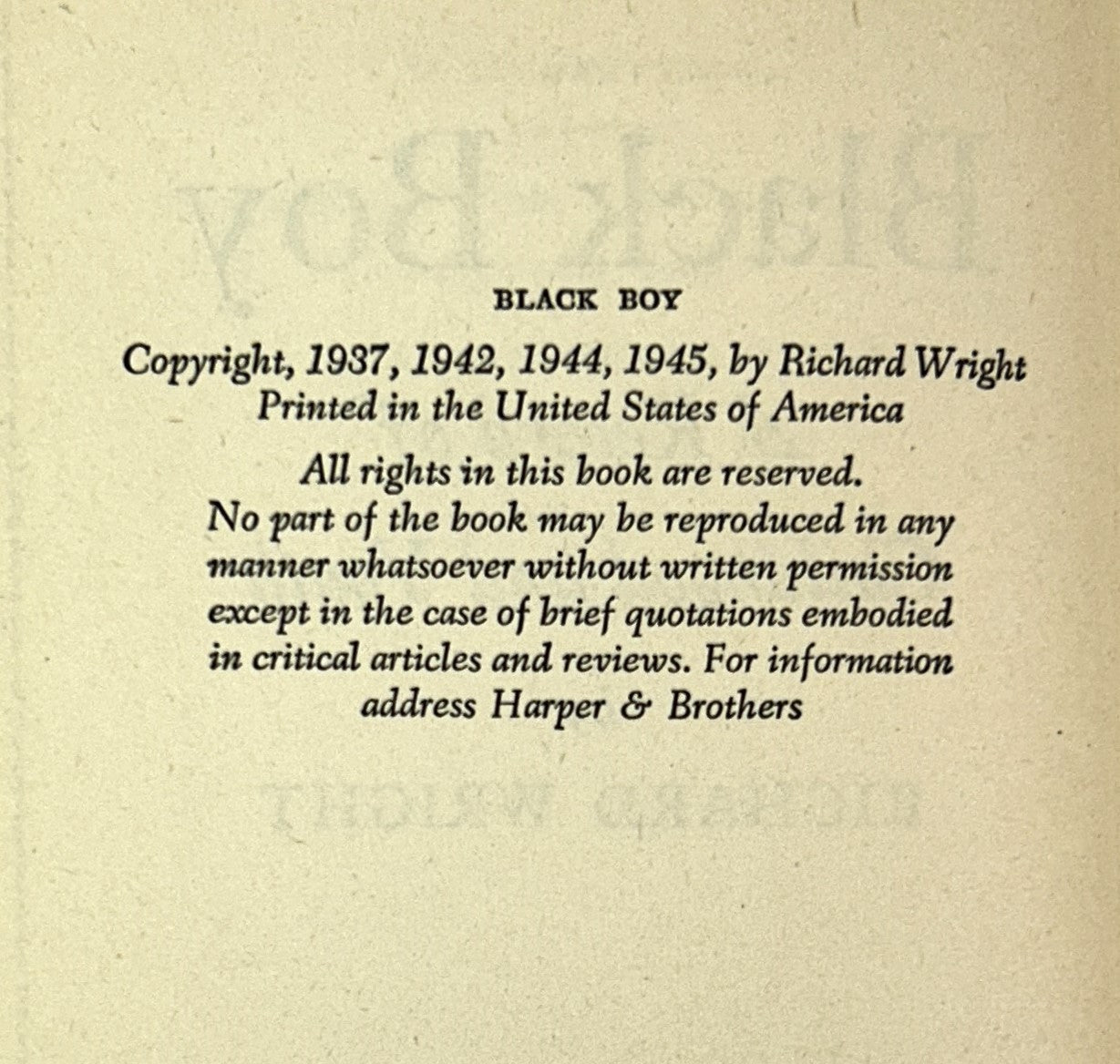 Black Boy by Richard Wright 1945 Early Book Club Print