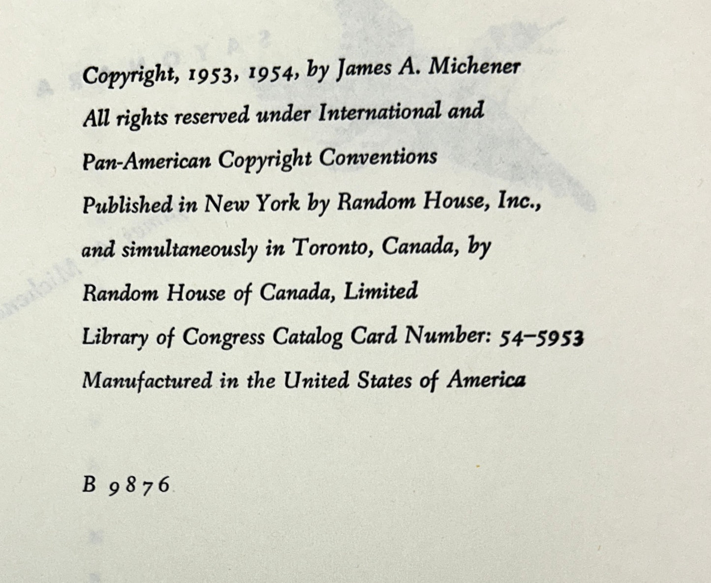 Lot of 6 James Michener Novels 1951-1971