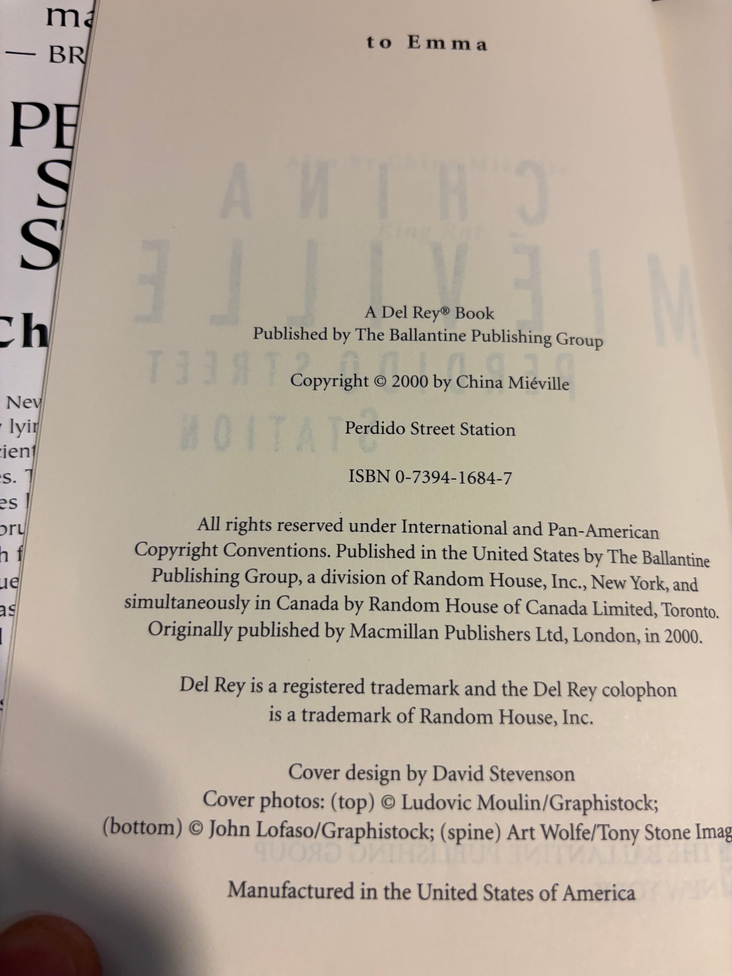 Perdido Street Station by China Mieville 2000 Hardcover