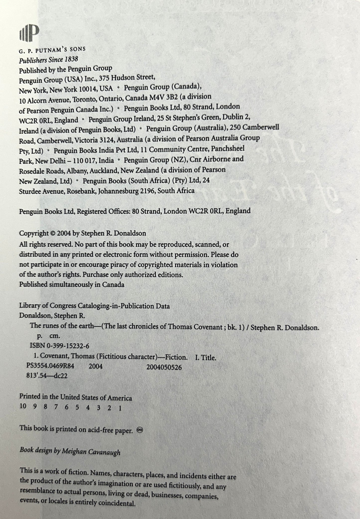 The Runes of the Earth by Stephen R. Donaldson 2004 1st Edition