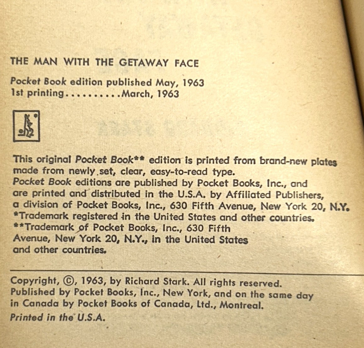 The Man With the Getaway Face by Richard Stark 1967 1st Printing