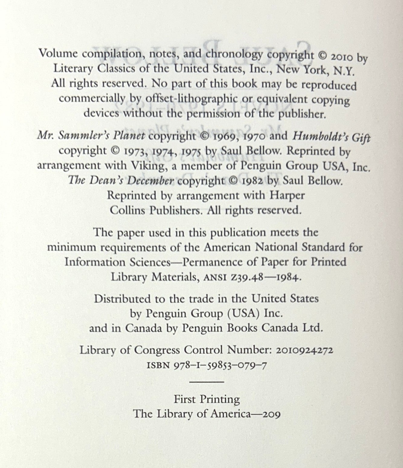 Library of America: Set of 3 Saul Bellow 2003-2010