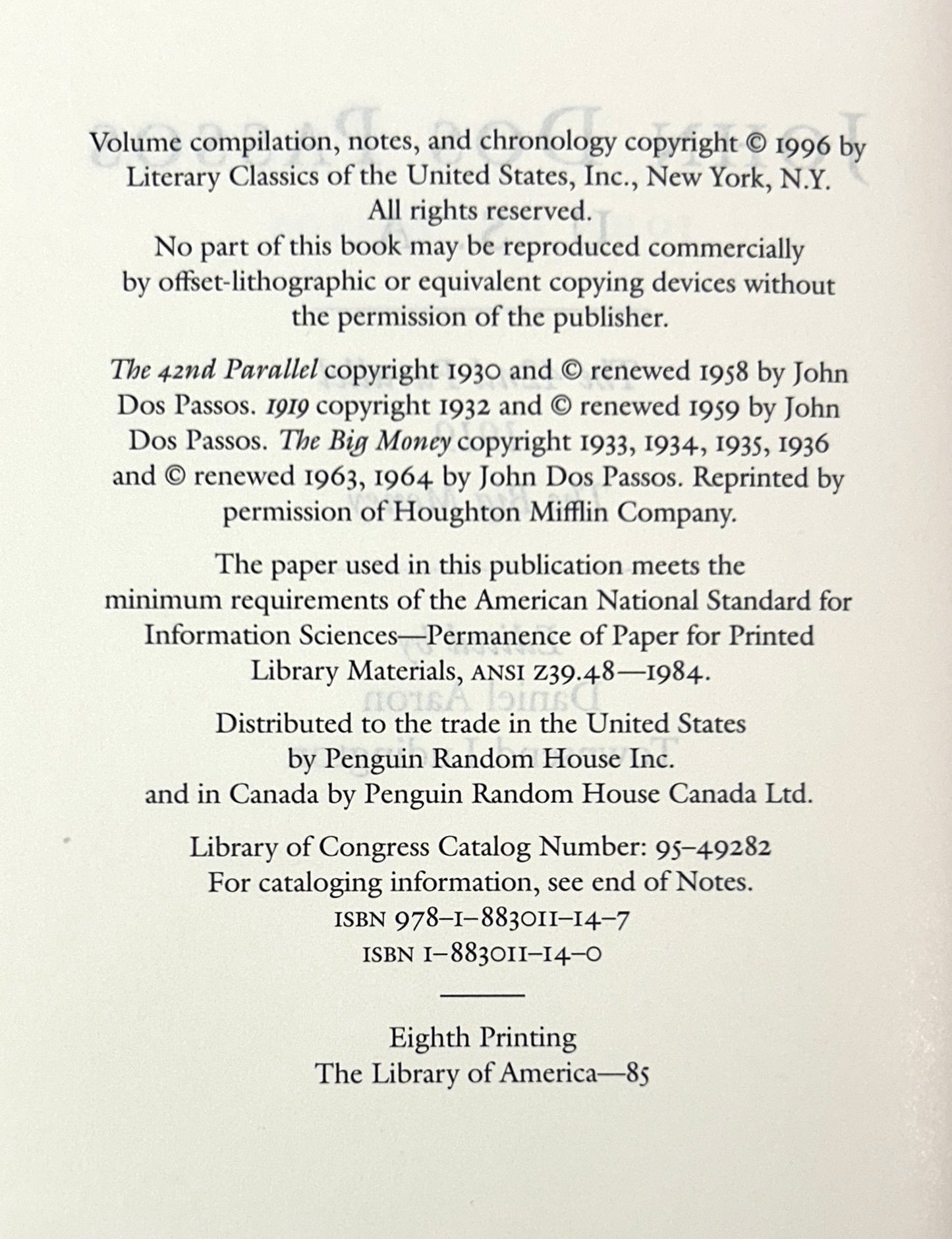 Library of America: Set of 3 John Dos Passos 1996-2003