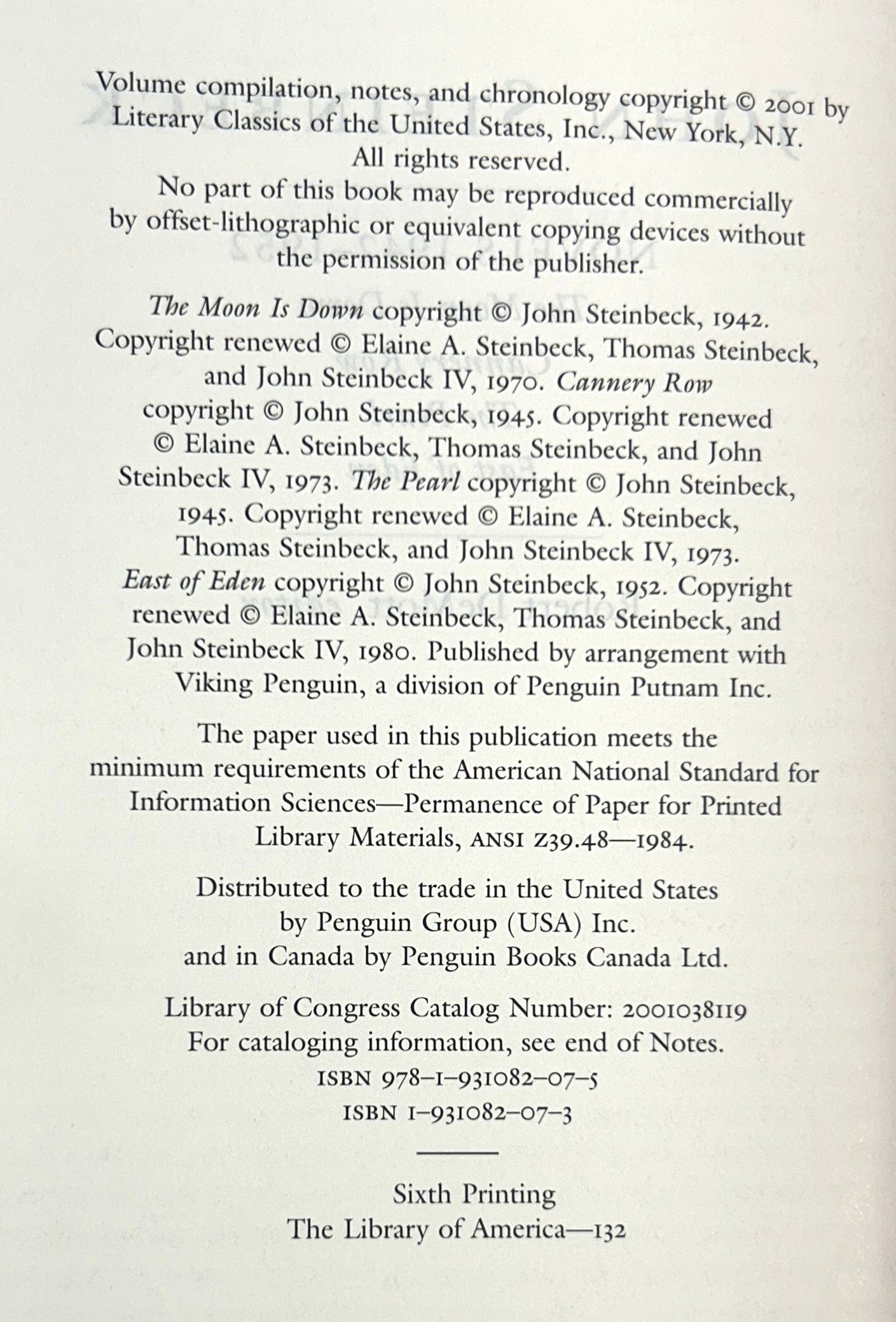 Library of America: Set of 3 John Steinbeck 1994-2001