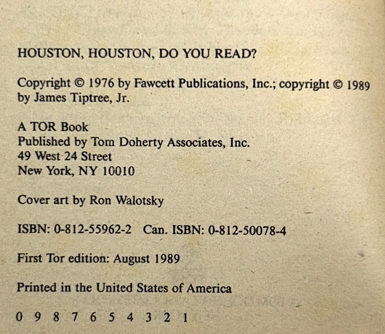 TOR Double Novel #11: Houston Houston Do You Read by James Tiptree Jr + Souls by Joanna Russ 1989 1st Printing