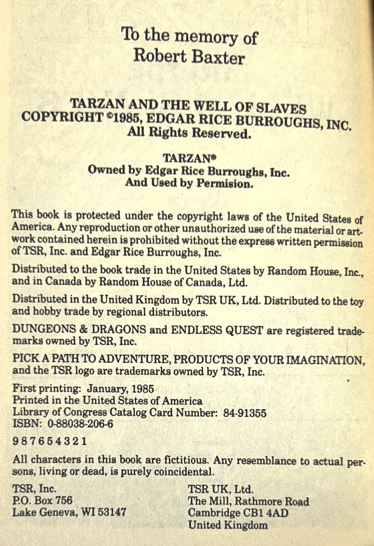 Tarzan and the Well of Slaves (Endless Quest Book #26) by Douglas Niles 1985 1st Printing