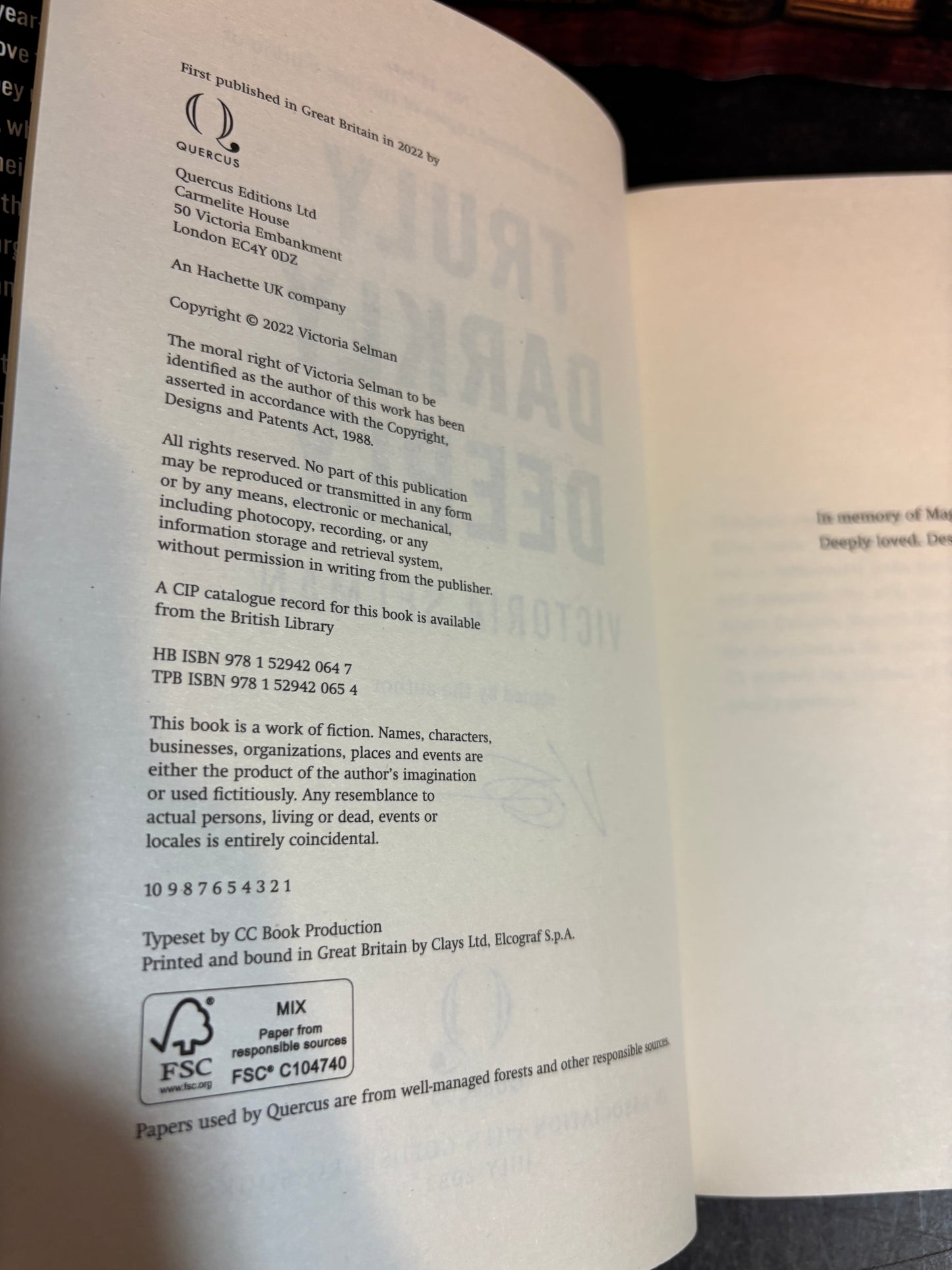 Truly Darkly Deeply by Victoria Selman SIGNED & Numbered #1164/1500 1st Edition w/ Slipcase