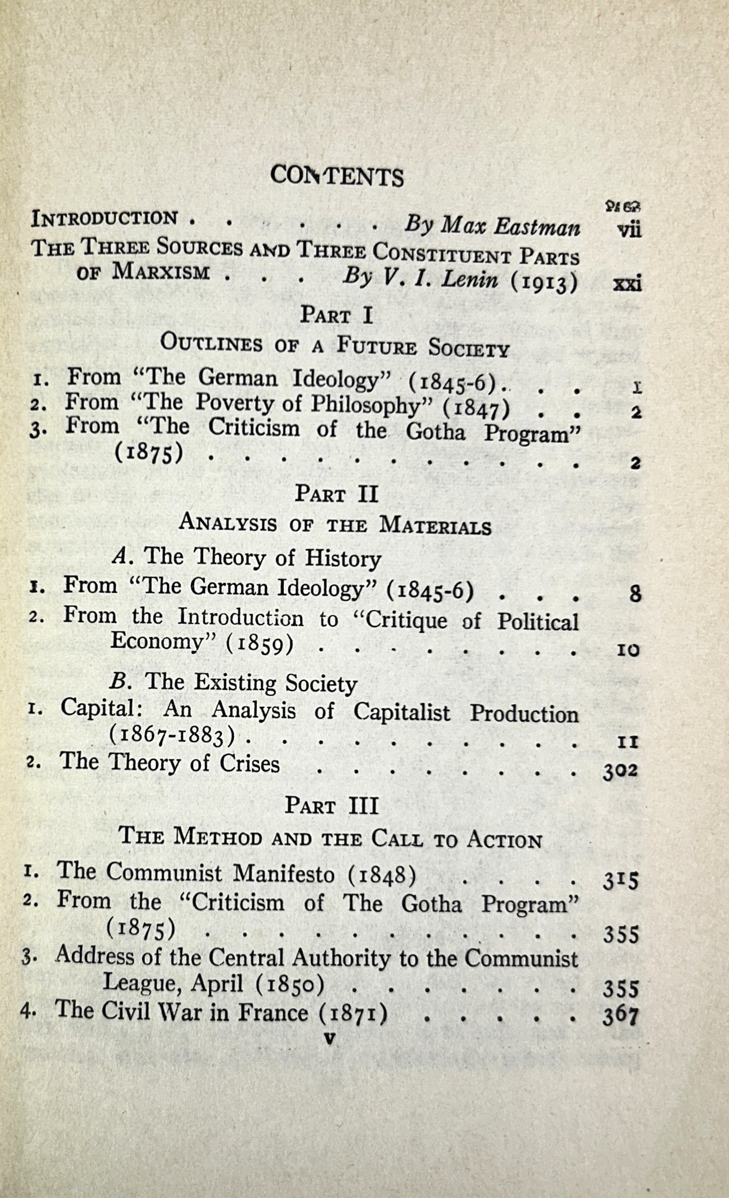 Modern Library: Capital and Other Writings by Karl Marx 1959