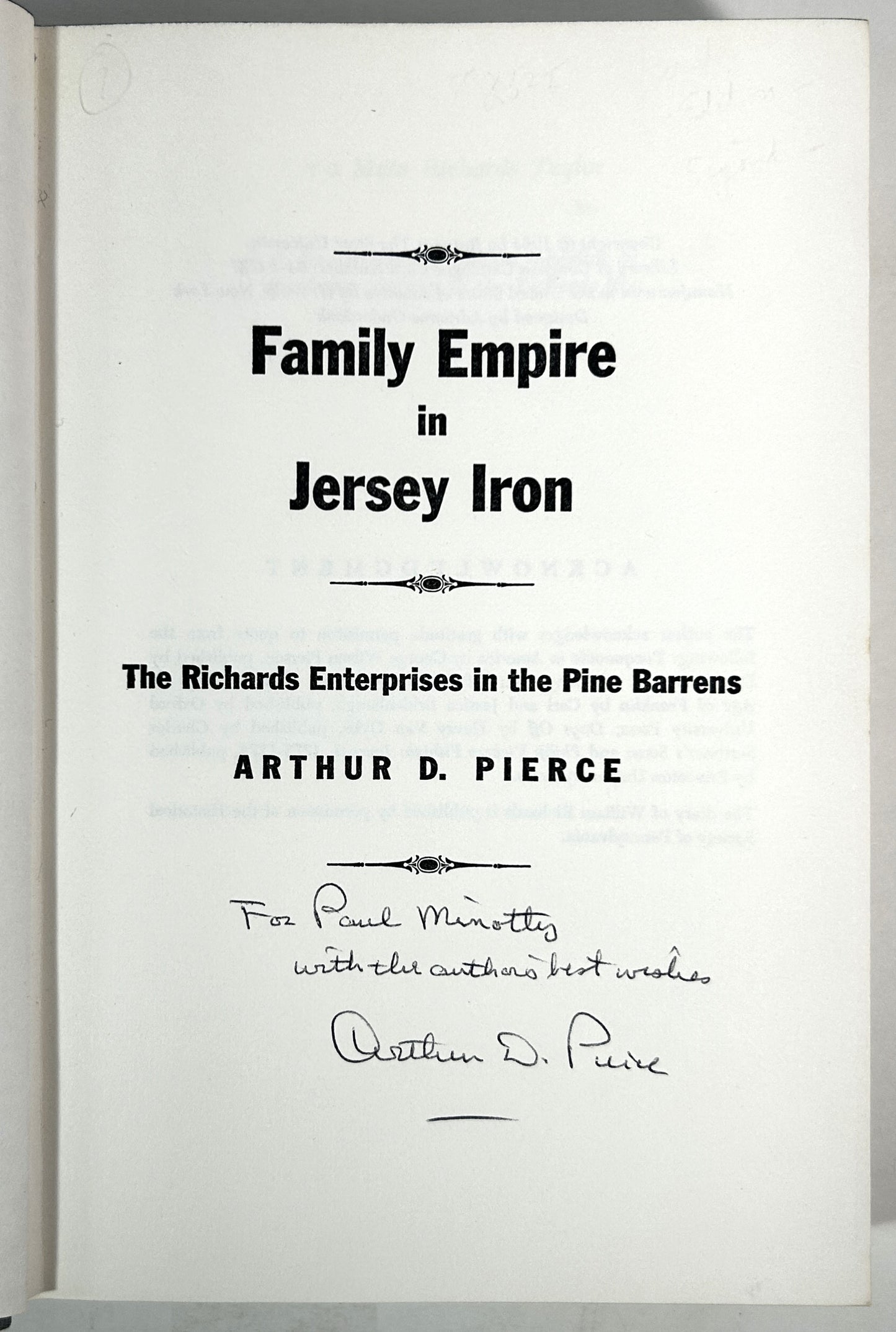 Family Empire in Jersey Iron by Arthur D. Pierce 1964 SIGNED 1st Edition