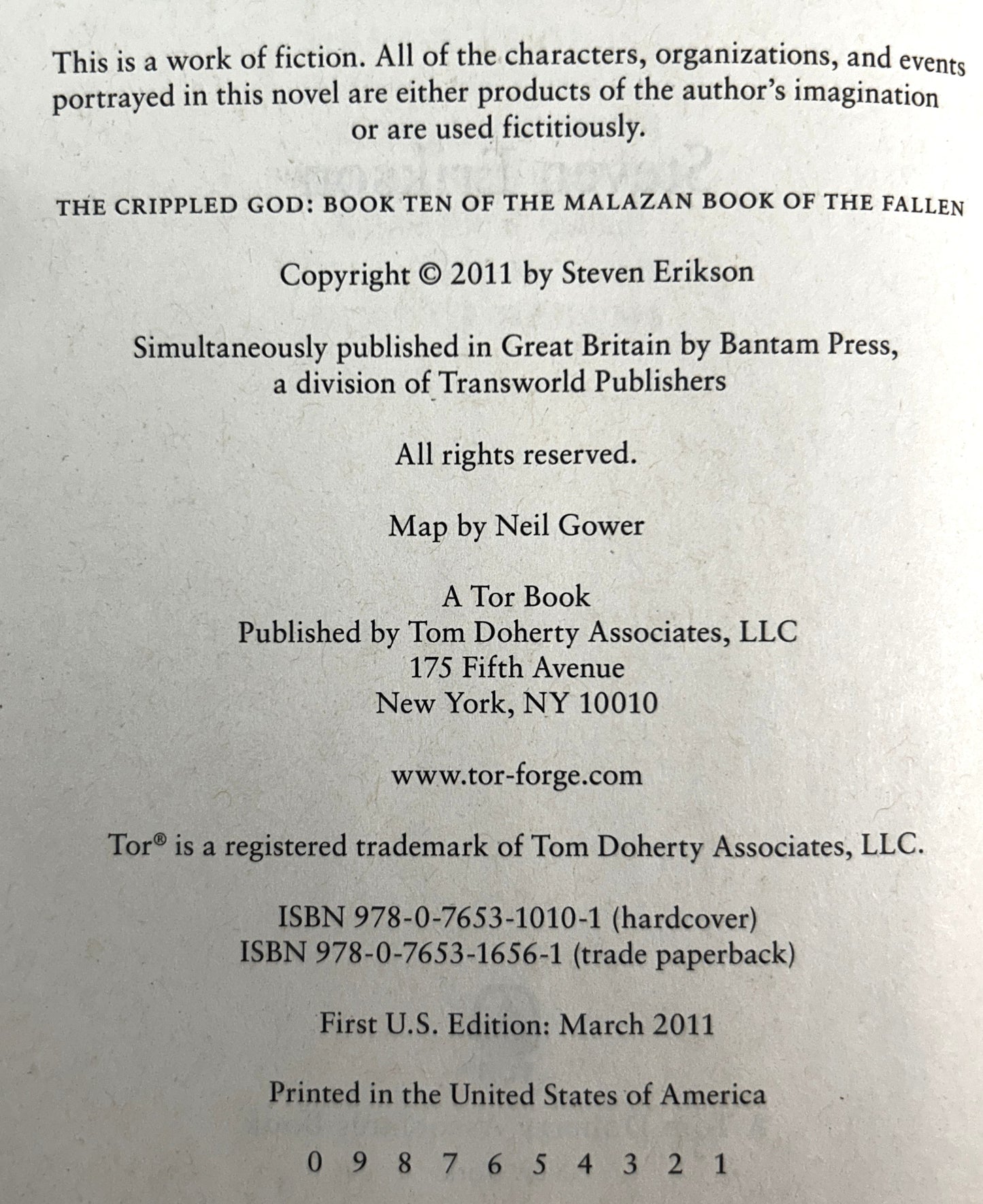 The Crippled God by Steven Erikson 2011 1st Edition