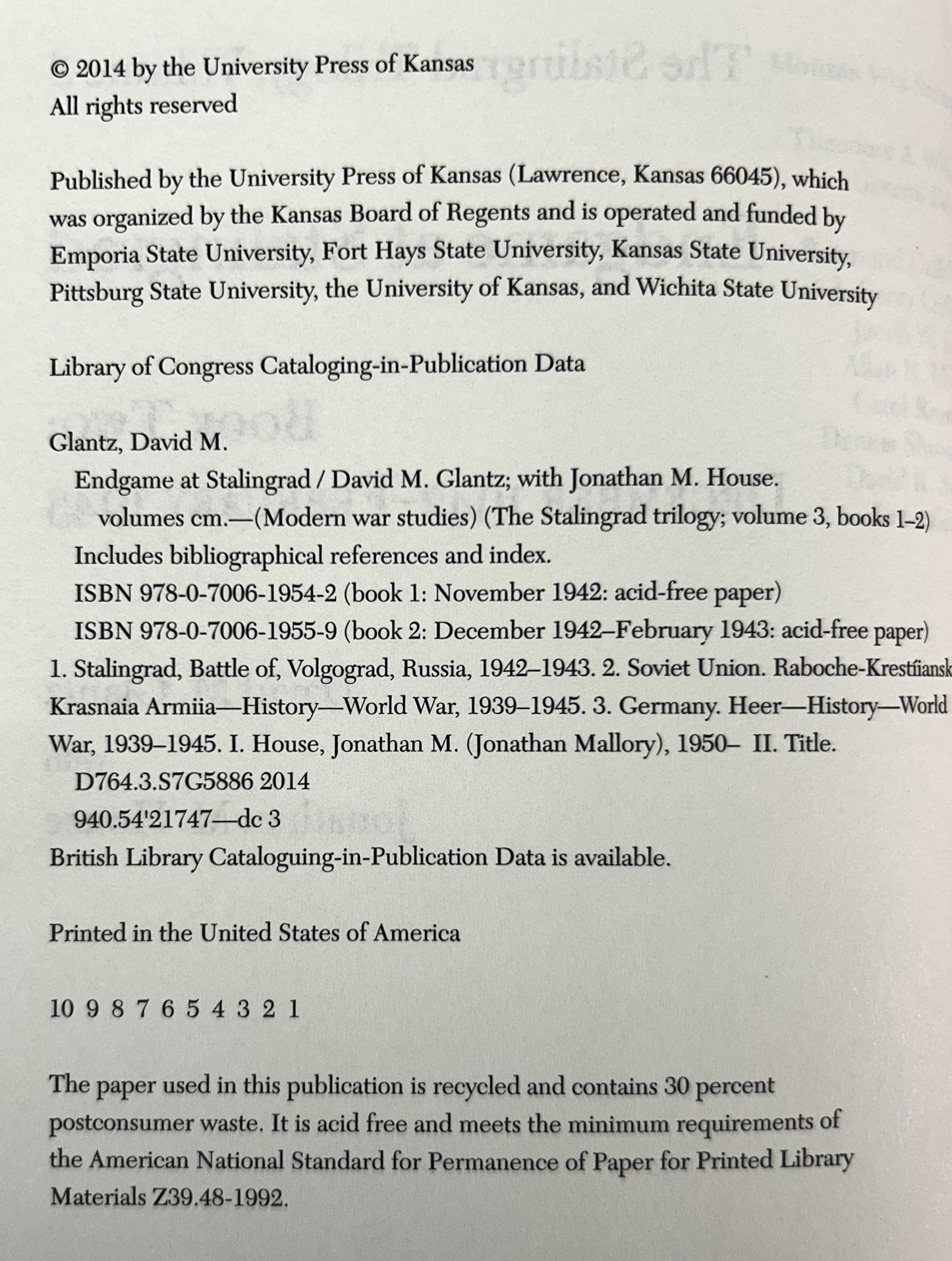 Endgame at Stalingrad (Stalingrad Trilogy Vol. 3 Book 2) by David M. Glantz 2014