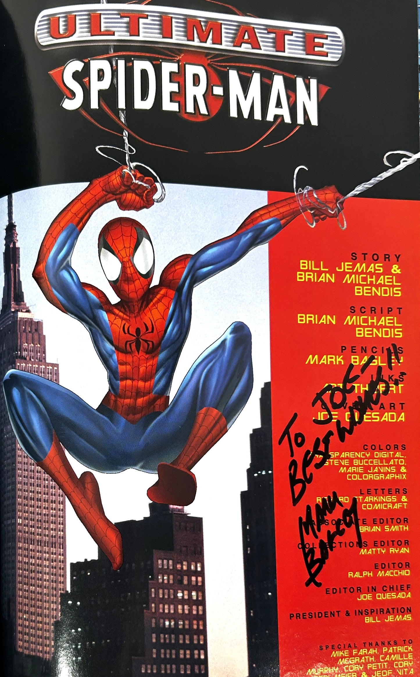 Ultimate Spider-Man Vol. 1 by Mark Bagley 2002 SIGNED 1st Print