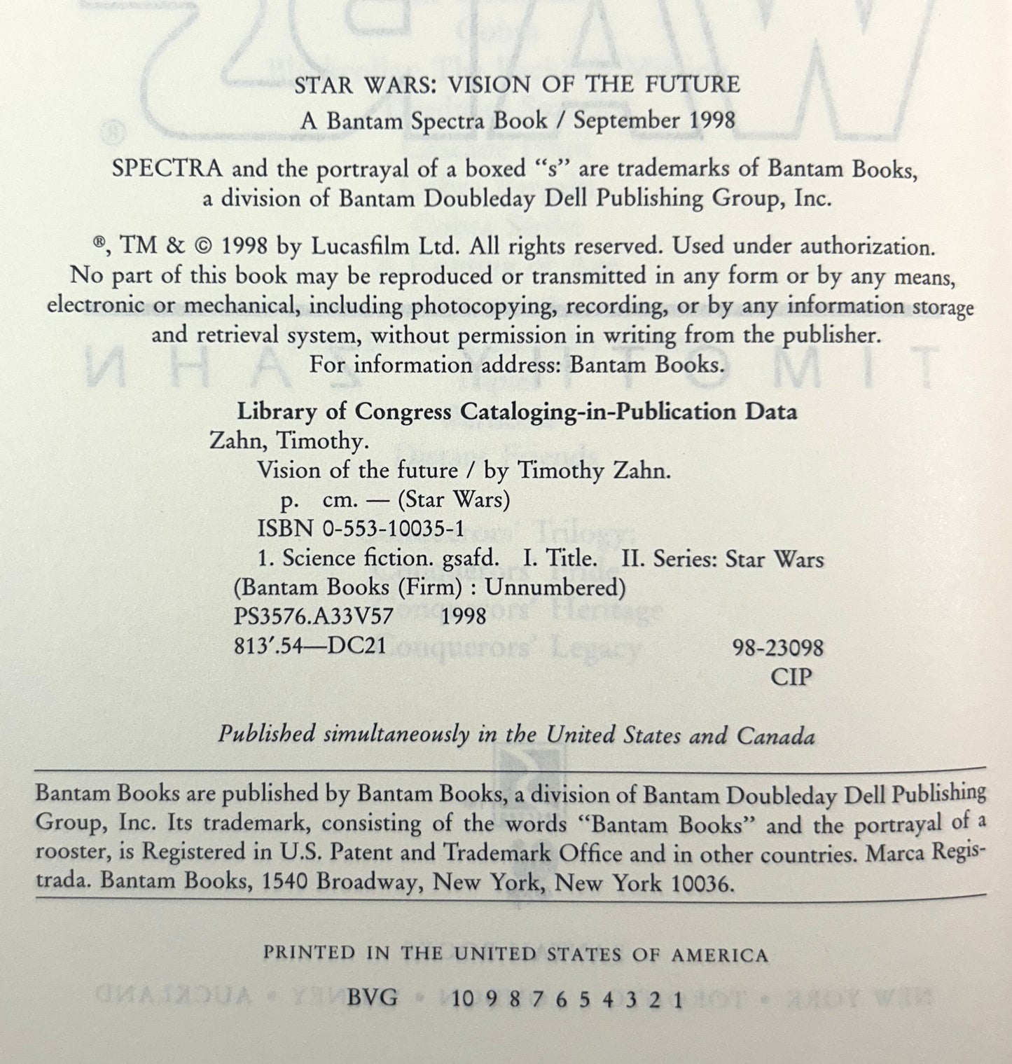 Star Wars: Specter of the Past + Vision of the Future by Timothy Zahn 1997-1998 1st Edition