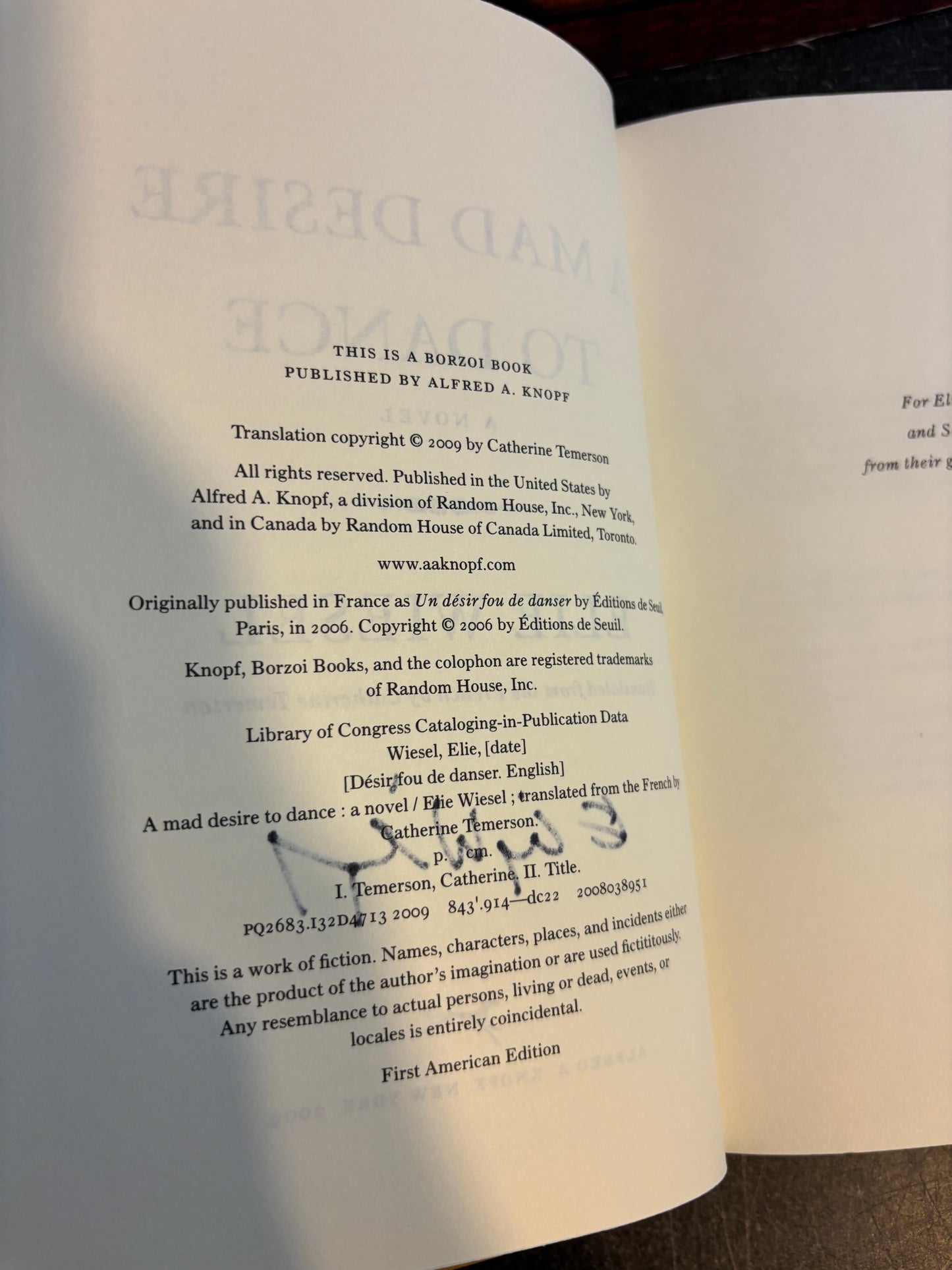 A Mad Desire to Dance by Elie Wiesel SIGNED 1st Edition US 2009 Hardcover