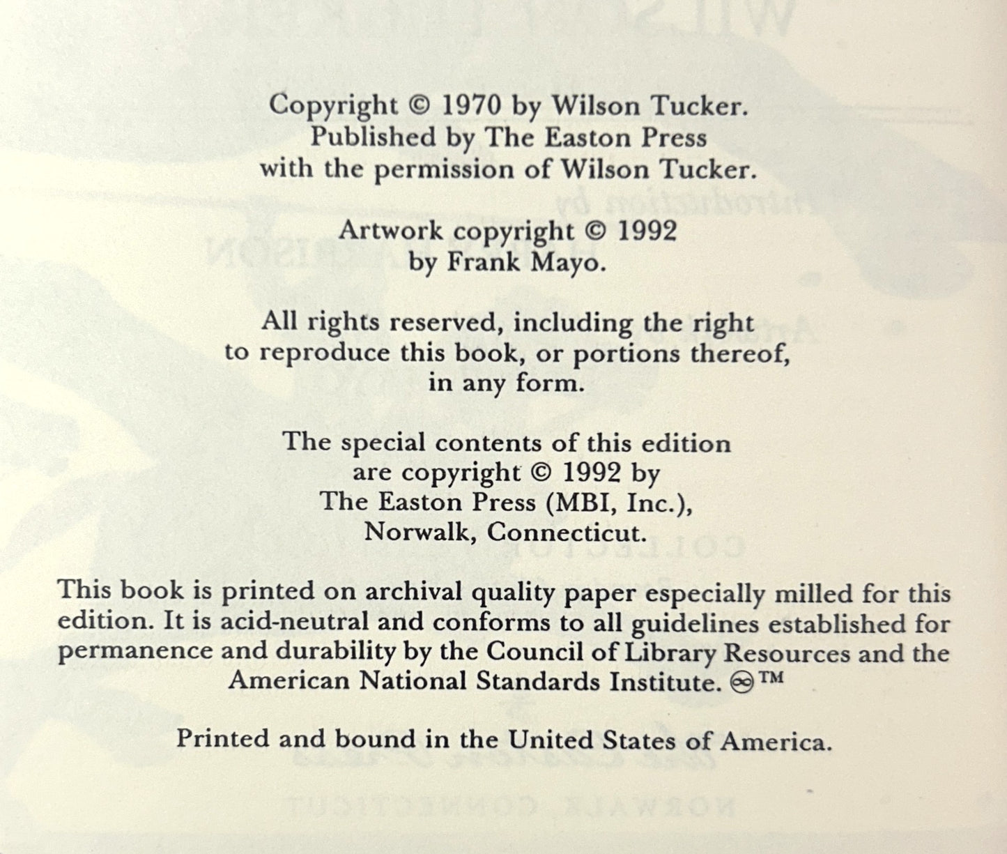 Easton Press: The Year of the Quiet Sun by Wilson Tucker 1992