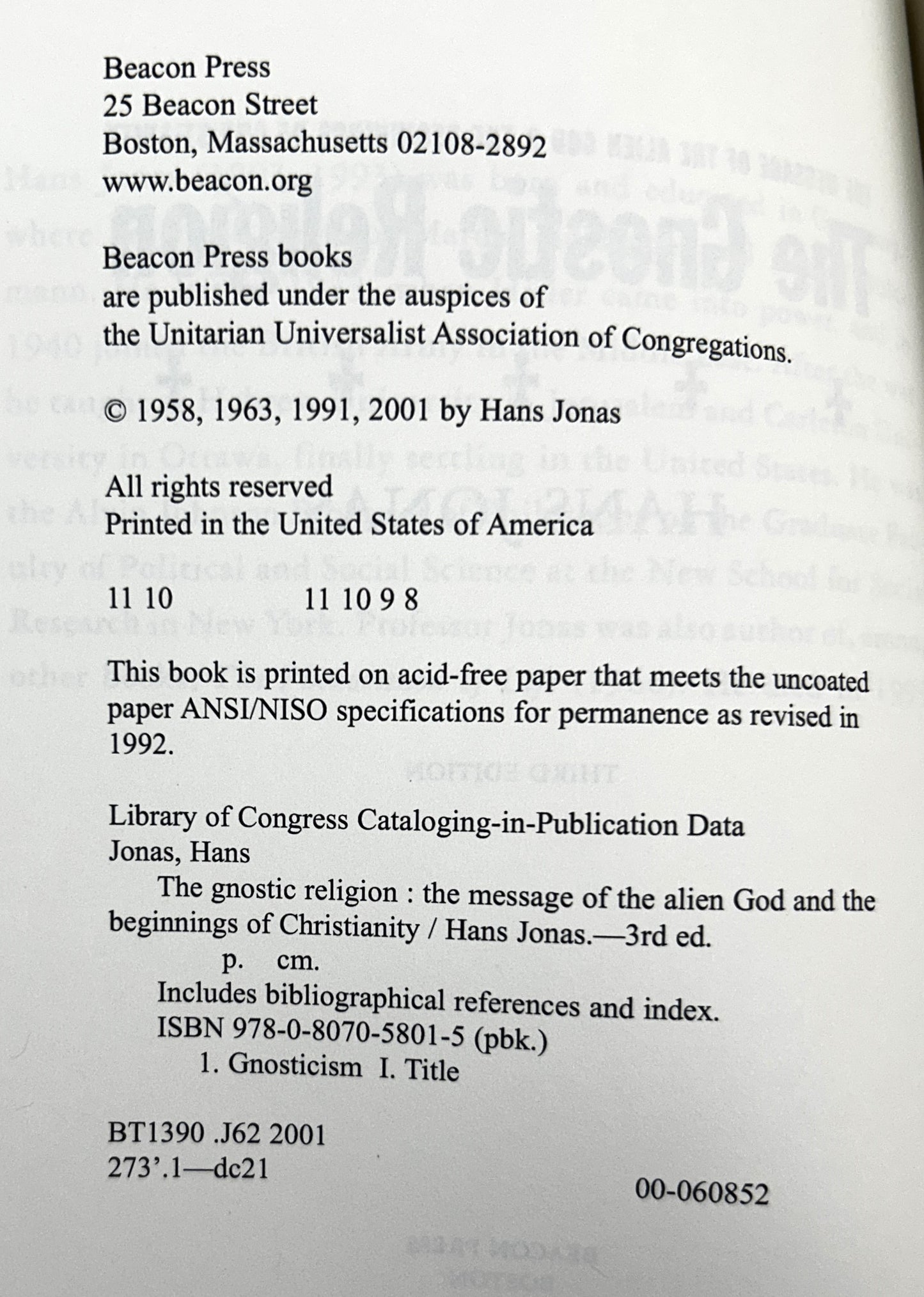 The Gnostic Religion by Hans Jonas 2001