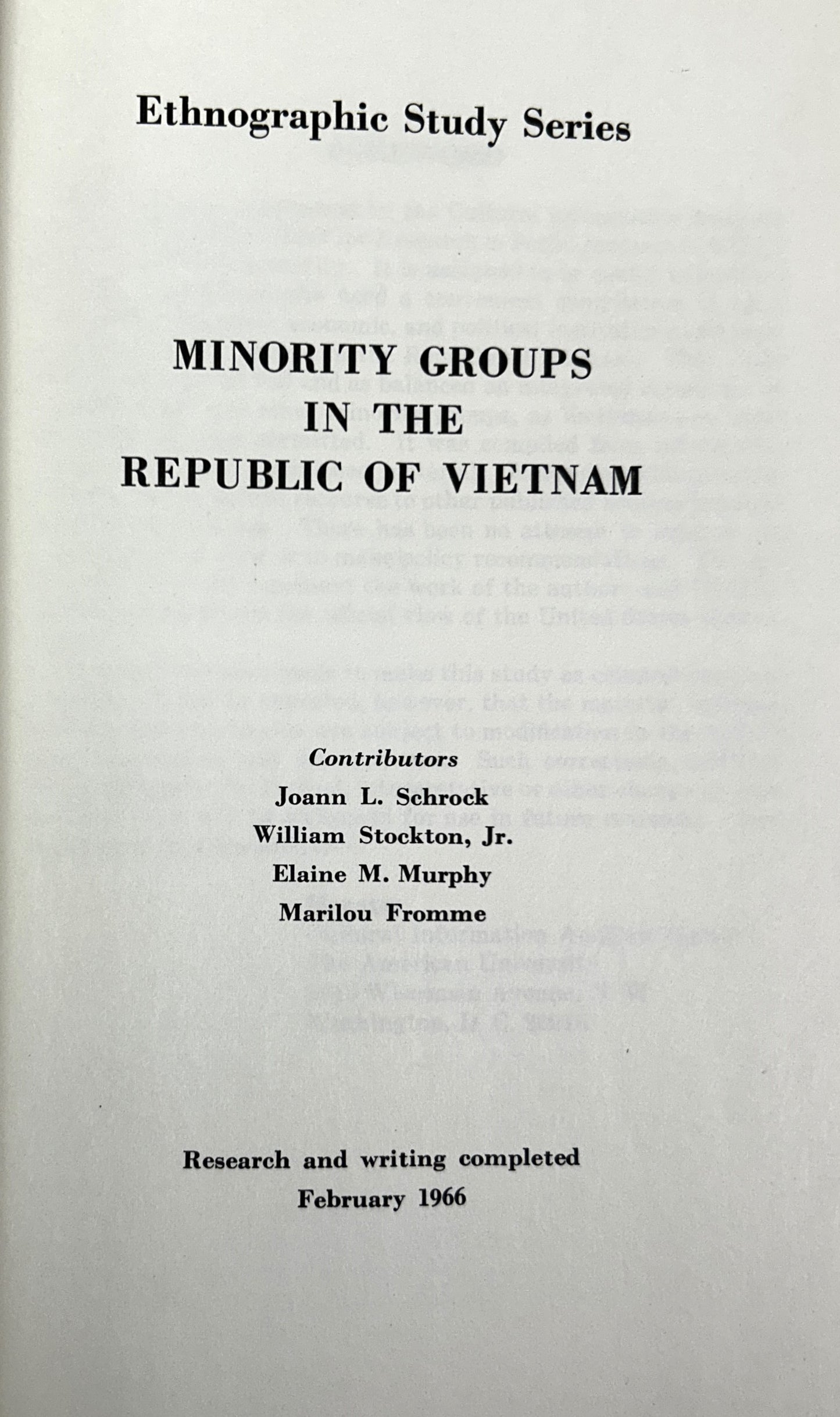 Ethnographic Study Series: Minority Groups in the Republic of Vietnam 1966