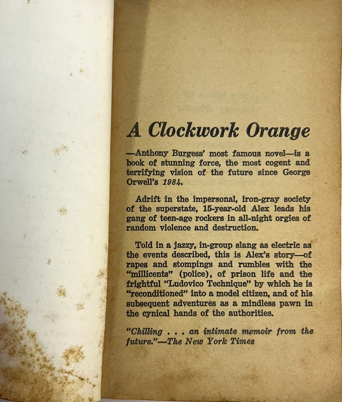 A Clockwork Orange by Anthony Burgess 1969 3rd Printing