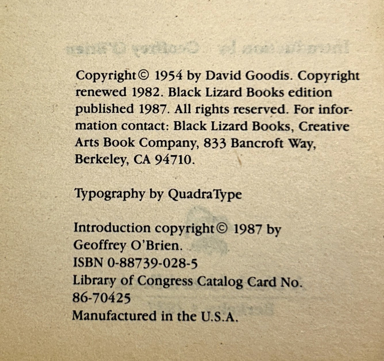 Set of 2 Mysteries by David Goodis 1987 Black Lizard Books