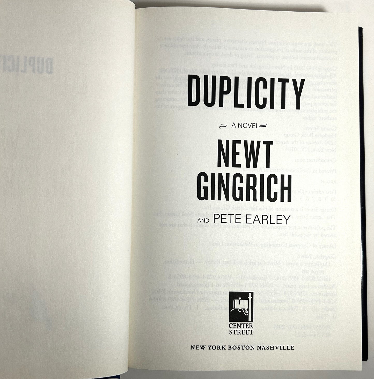 Major Brooke Grant Series: Duplicity by Pete Earley & New Gingrich SIGNED 1st Ed