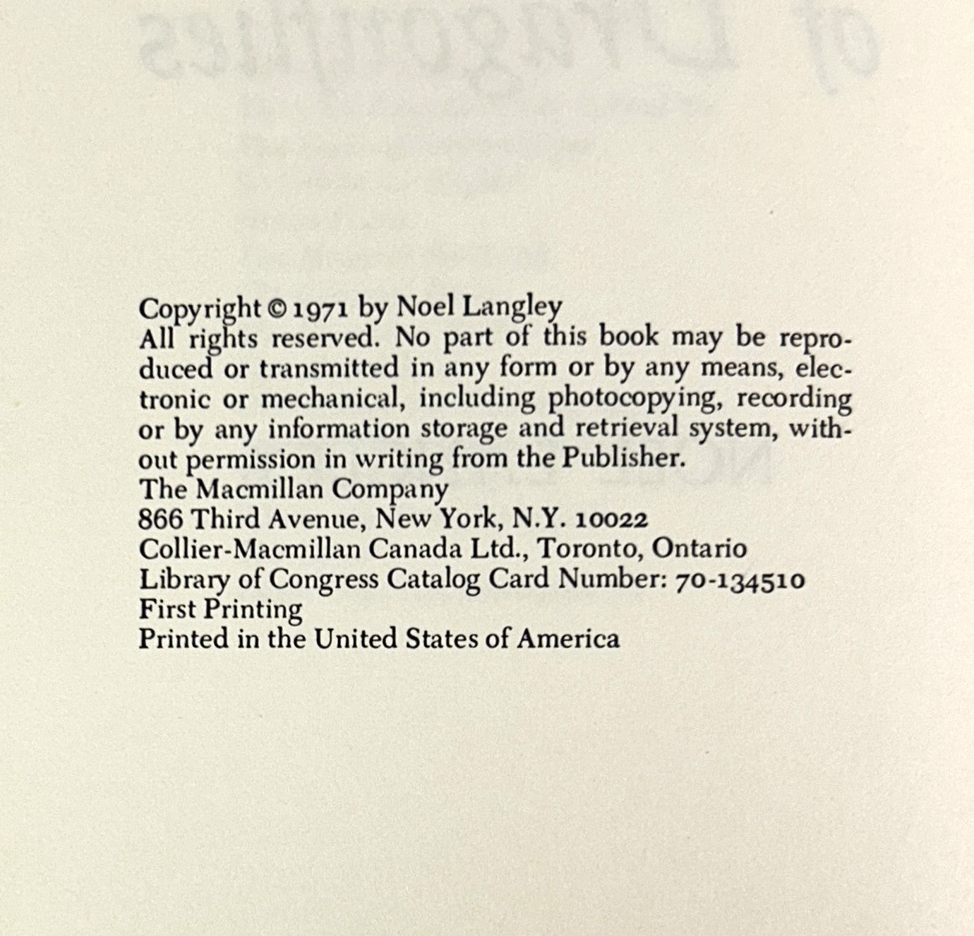 A Dream of Dragonflies by Noel Langley 1971 1st Printing