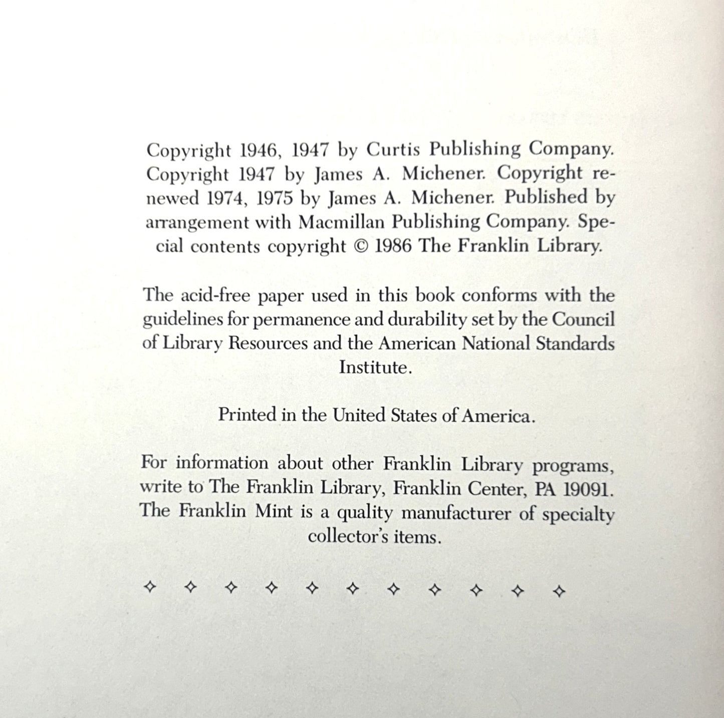 Franklin Library: Tales of the South Pacific by James A. Michener 1986
