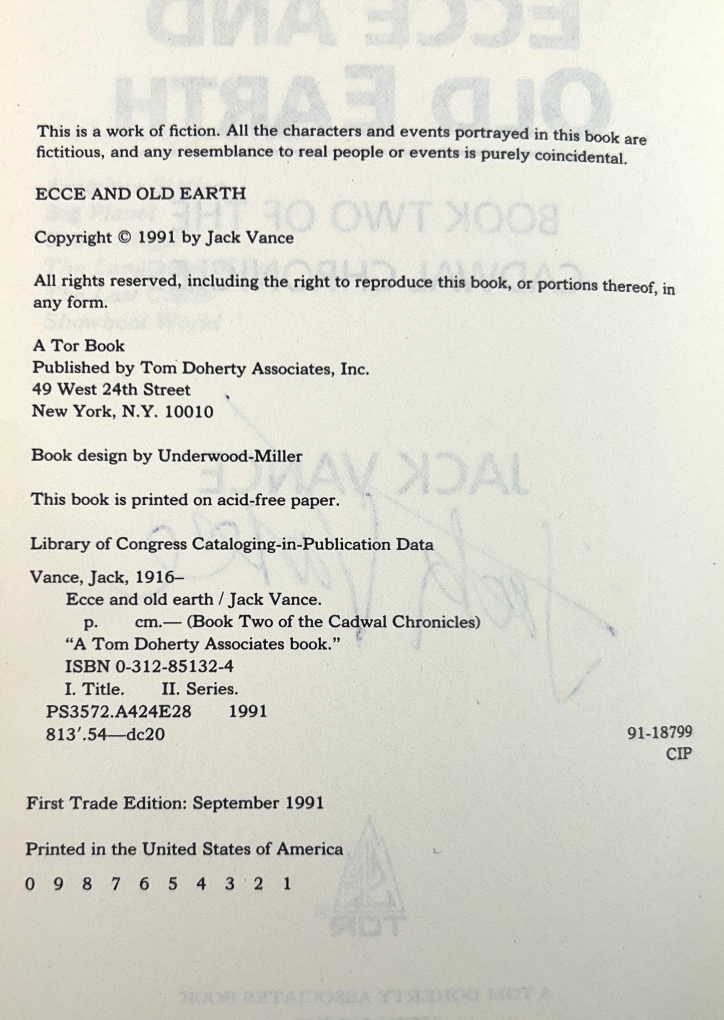 Ecce and Old Earth by Jack Vance 1991 SIGNED 1st Edition