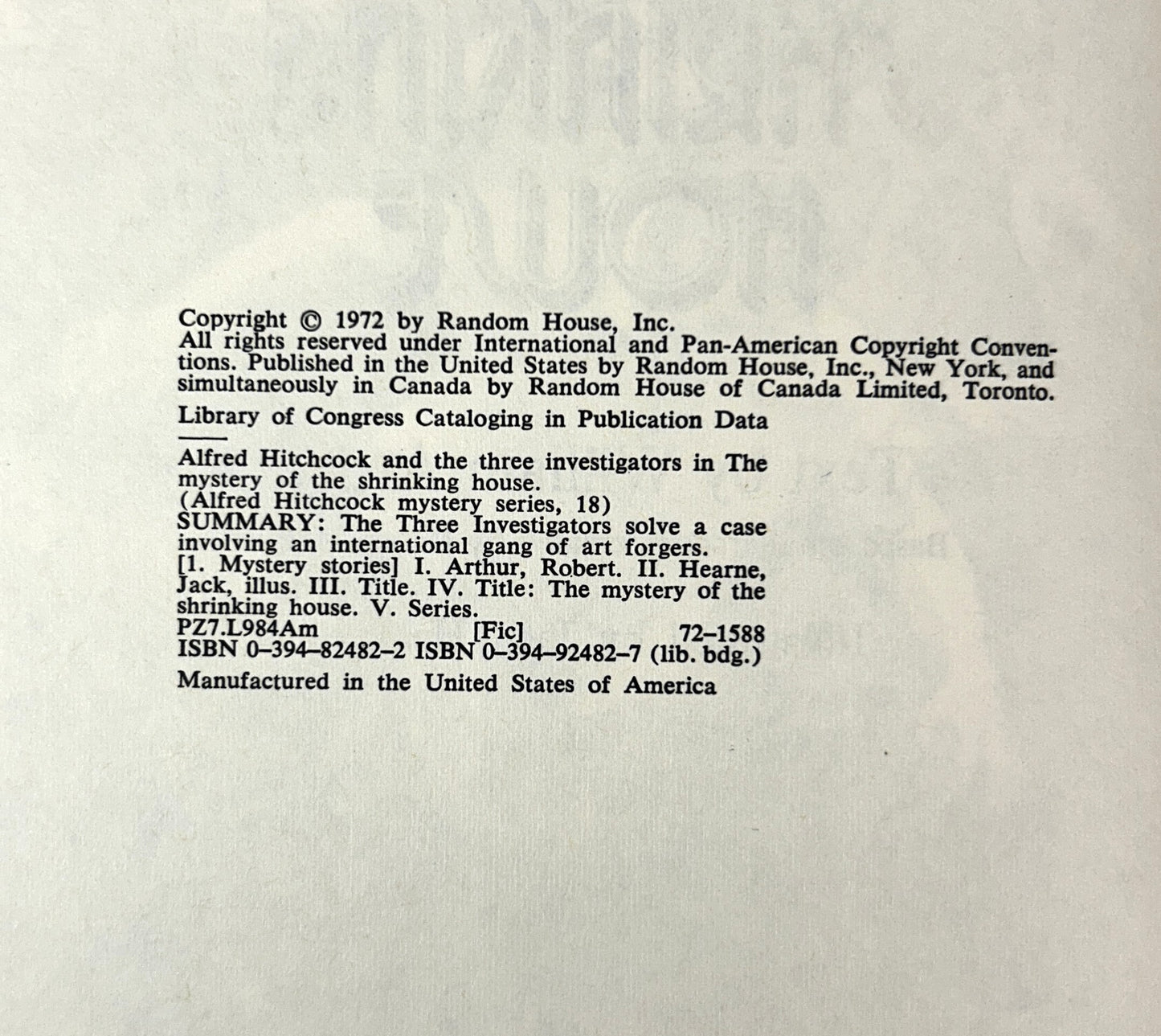 The Mystery of the Shrinking House (Alfred Hitchcock & the Three Investigators #18) stated 1972 Later Print