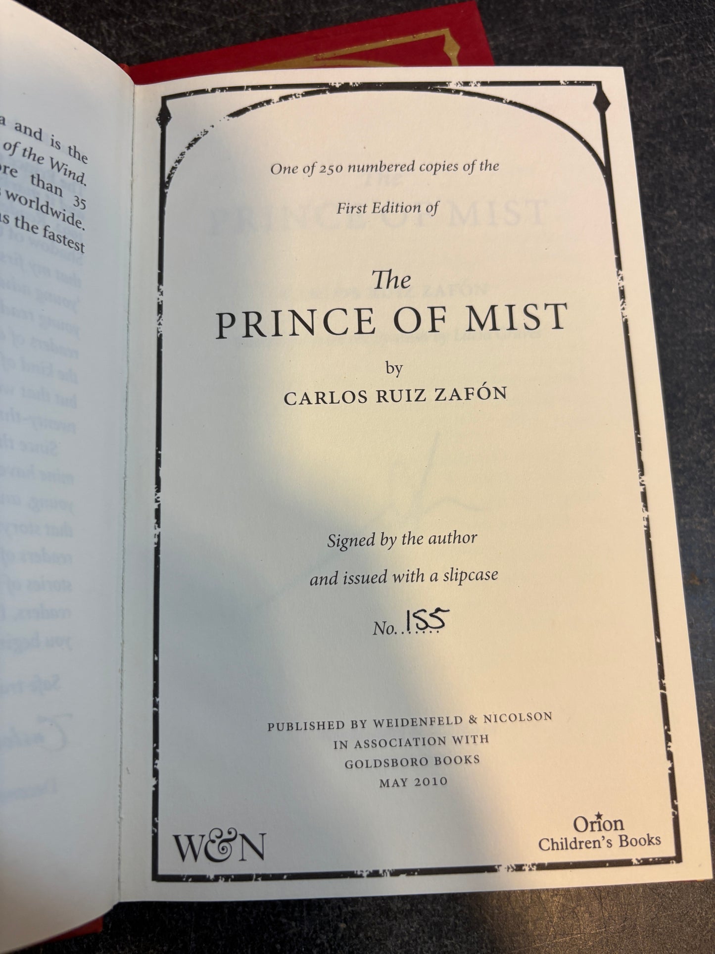 The Prince of Mist by Carlos Ruiz Zafon SIGNED Limited Edition #155/250 w/ Slipcase 2010