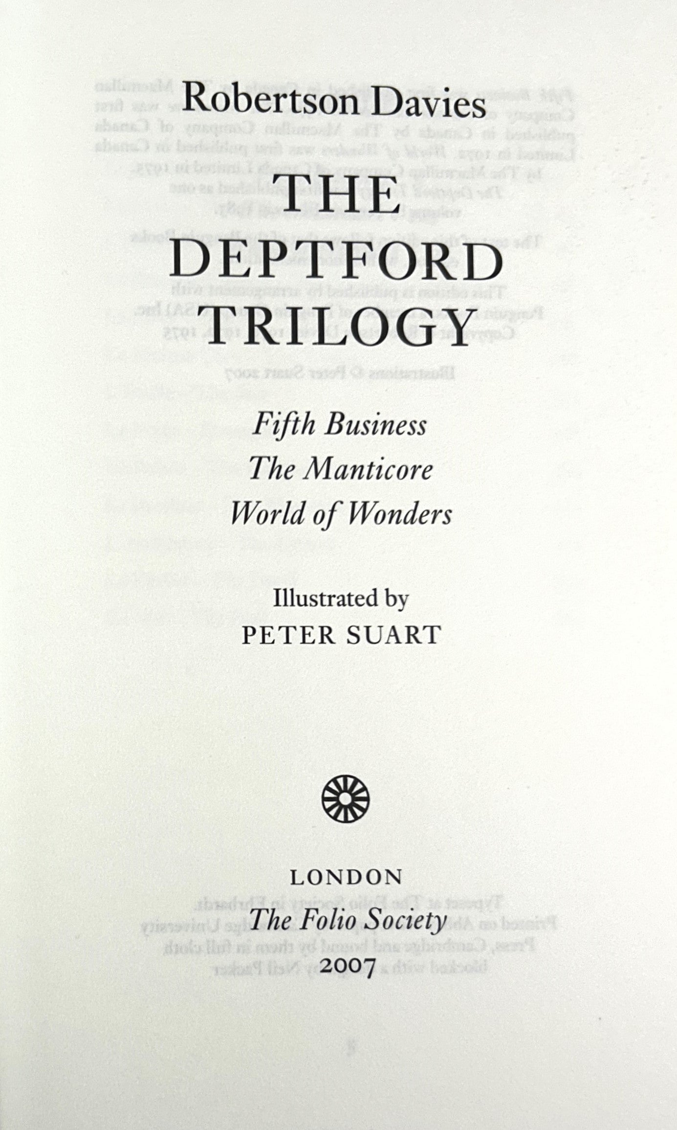 Folio Society: The Deptford Trilogy by Robertson Davies 2007