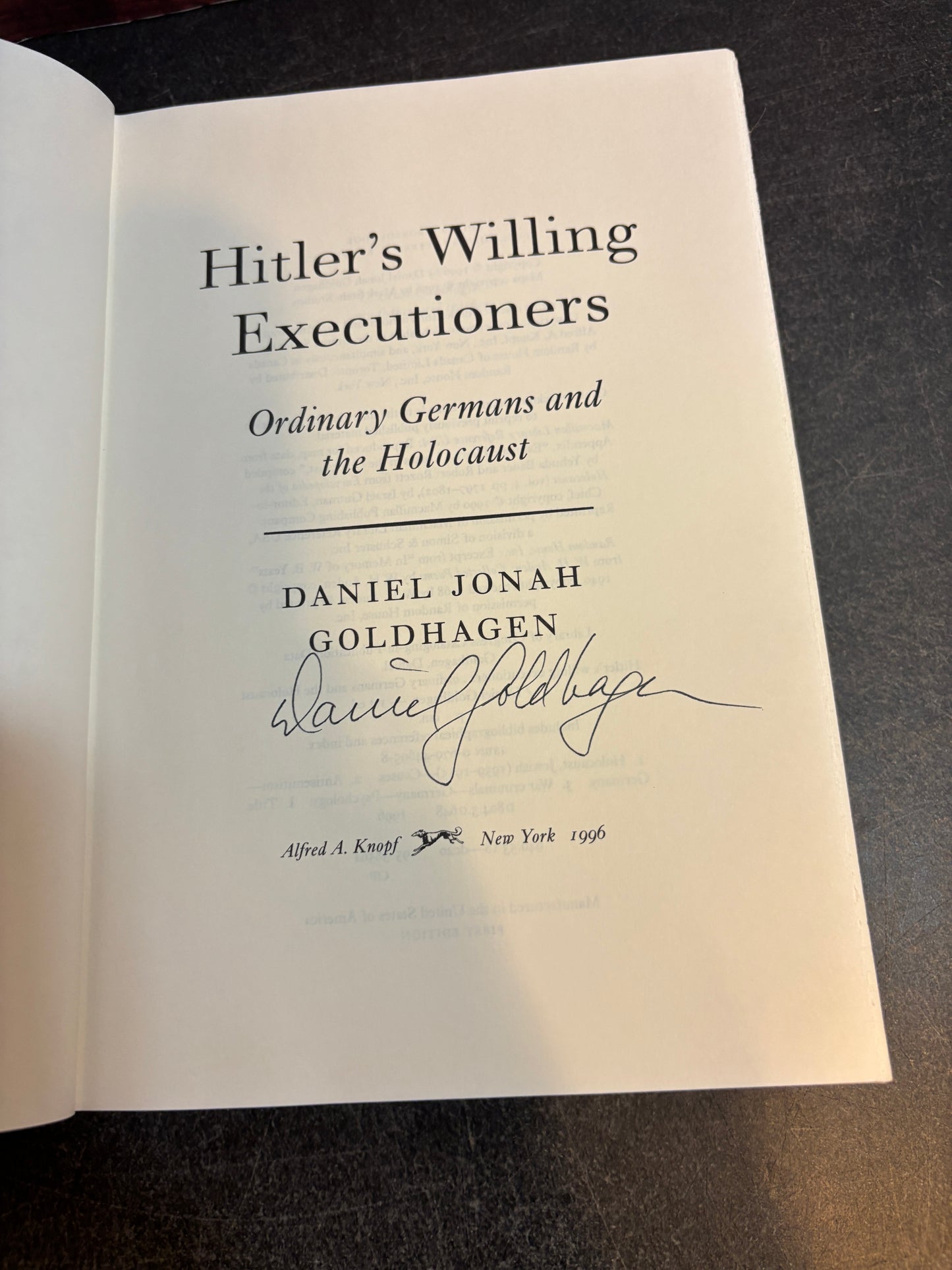 Hitler's Willing Executioners by Daniel Jonah Goldhagen SIGNED 1st Edition 1996