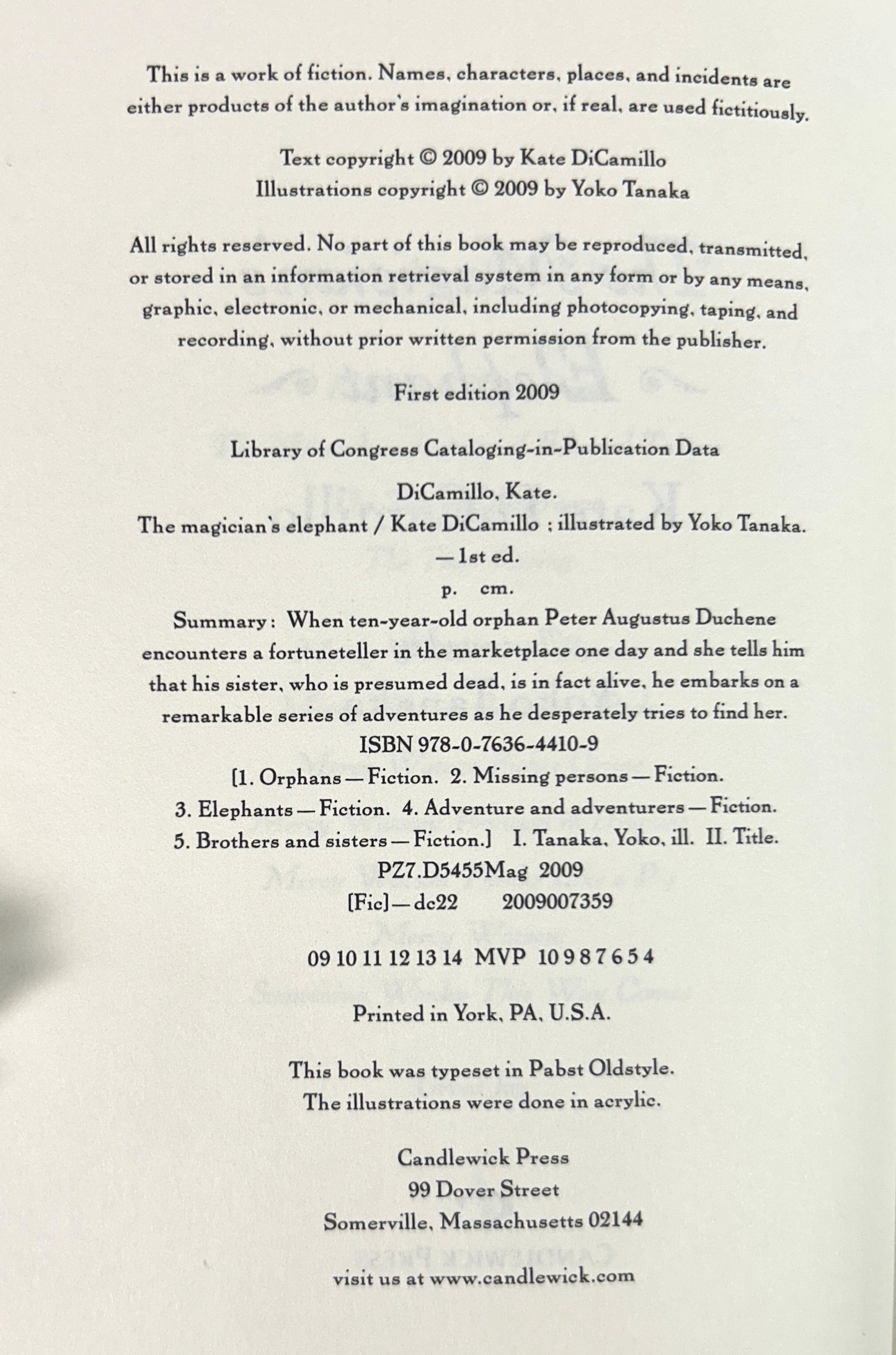 The Magician's Elephant by Kate DiCamillo 2009 SIGNED 1st Edition