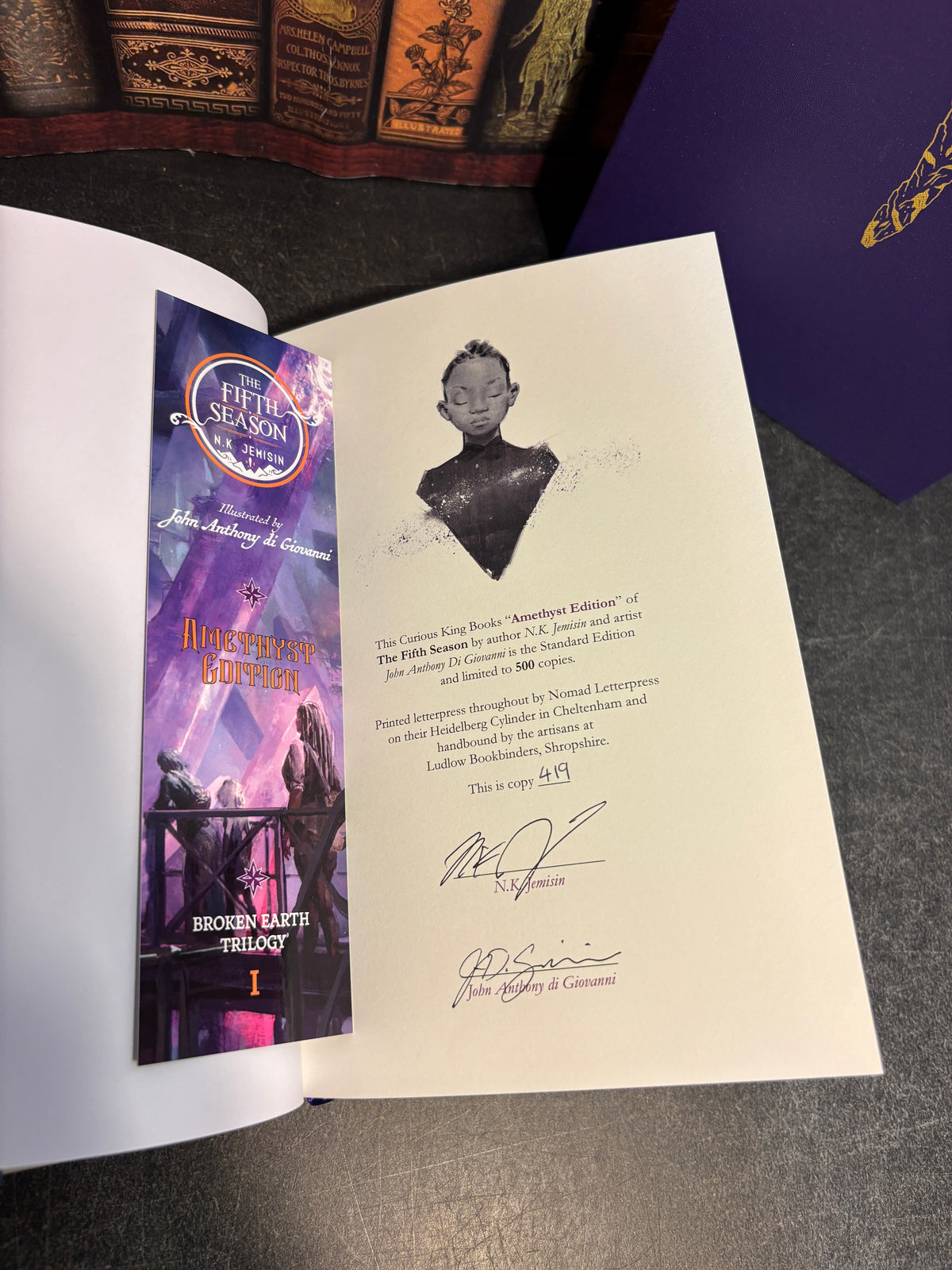 The Fifth Season by NK Jemisin - Curious King SIGNED 2x LIMITED Amethyst Edition #419/500 Illustrated
