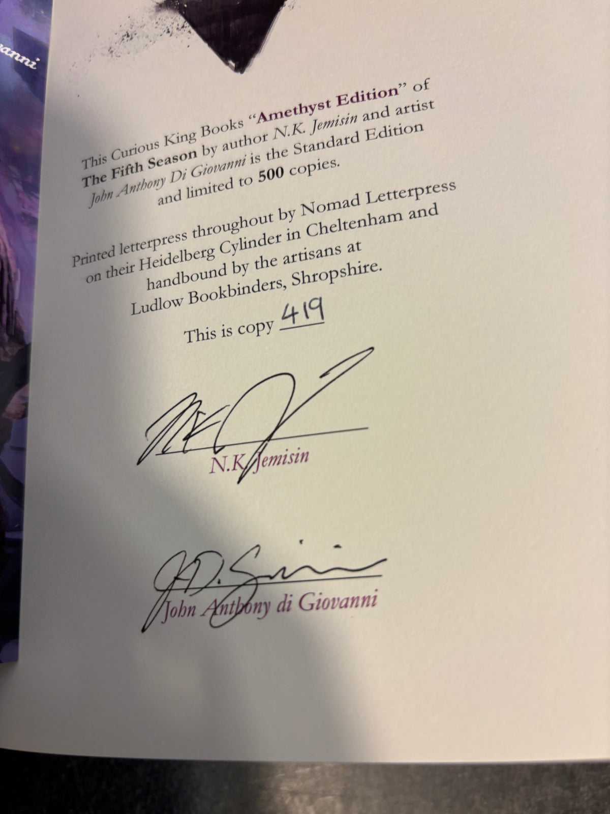 The Fifth Season by NK Jemisin - Curious King SIGNED 2x LIMITED Amethyst Edition #419/500 Illustrated
