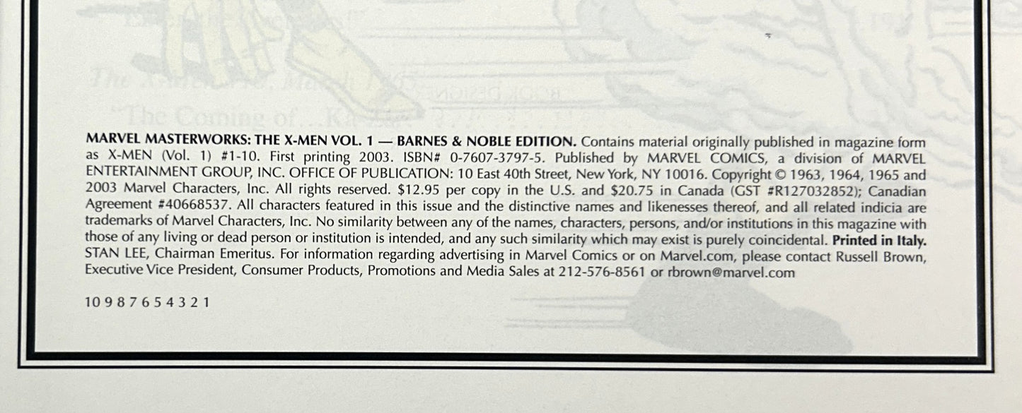 MARVEL: Marvel Masterworks: The X-Men Nos. 1-10 2003 1st Printing