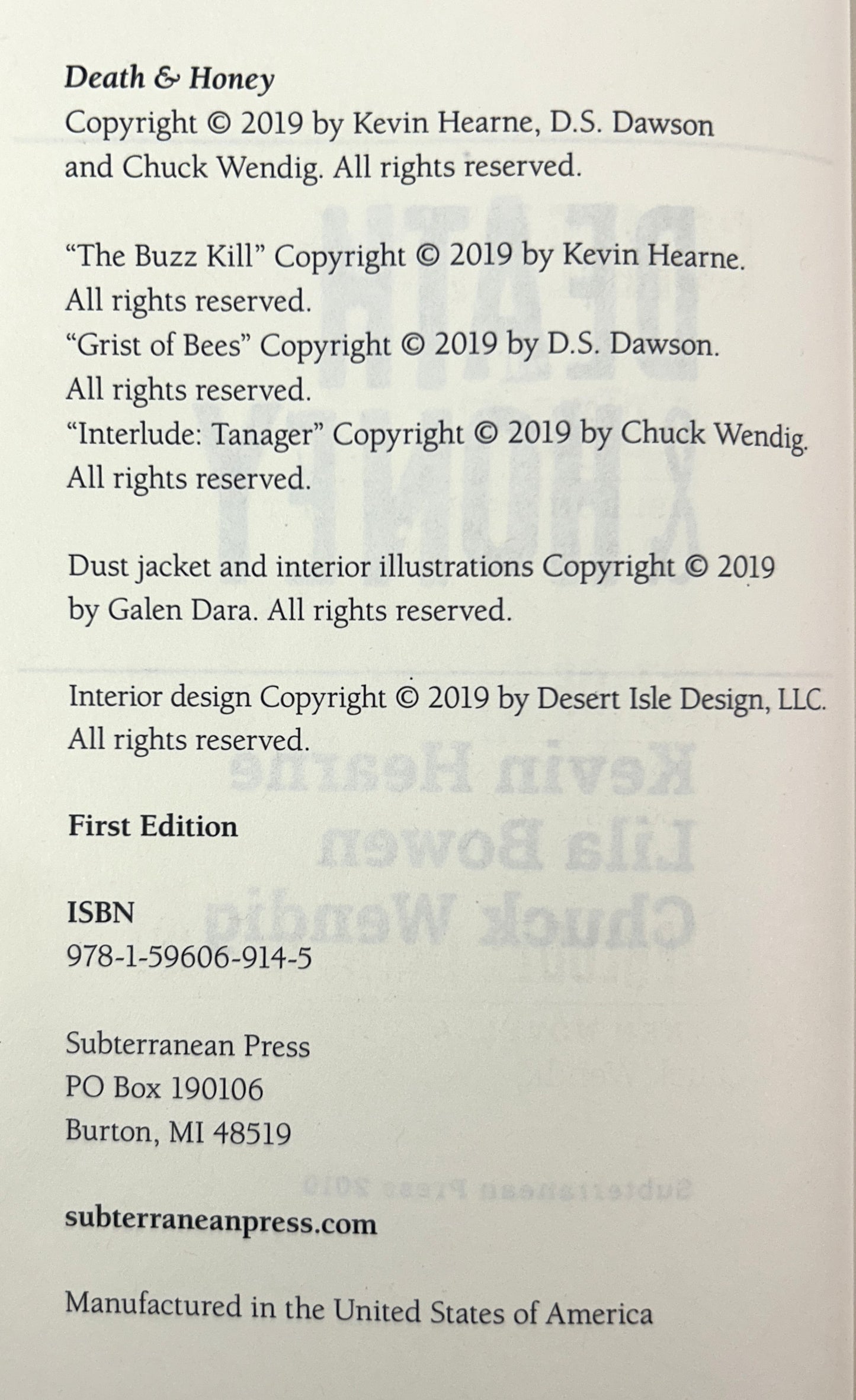 Death & Honey: Original Novellas by Kevin Hearne Lila Bowen & Chuck Wendig 2019 SIGNED x3 Limited Edition SUBTERRANEAN PRESS