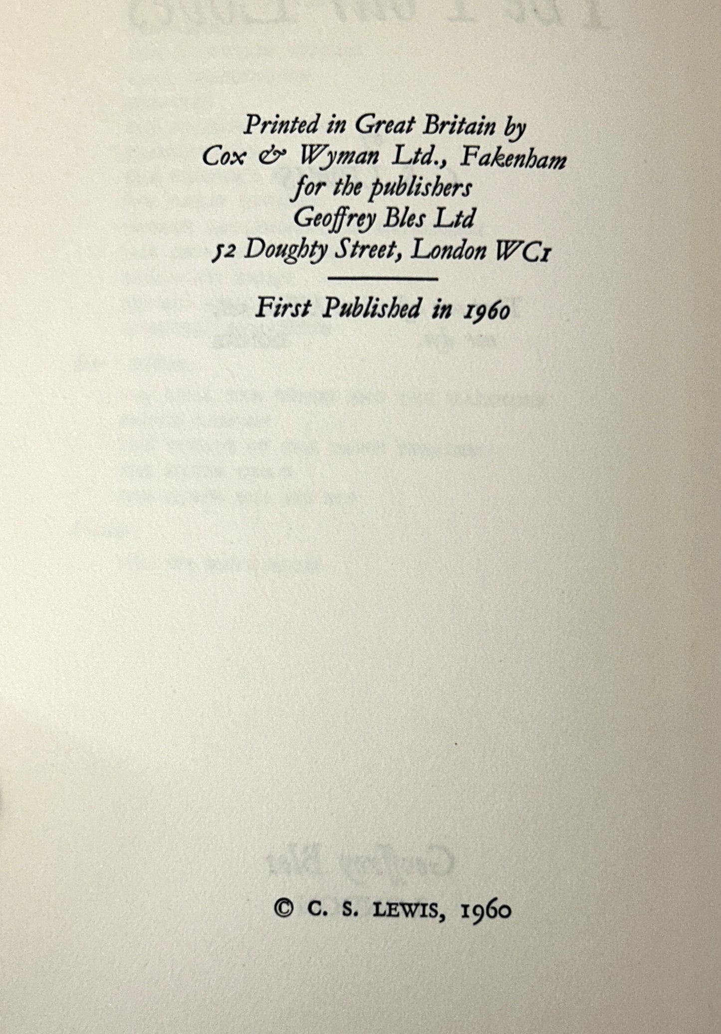 The Four Loves by CS Lewis 1960 stated 1st UK Edition