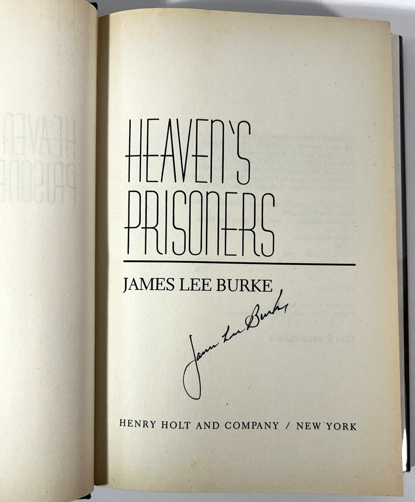 Heaven's Prisoner by James Lee Burke 1988 SIGNED 1st Edition