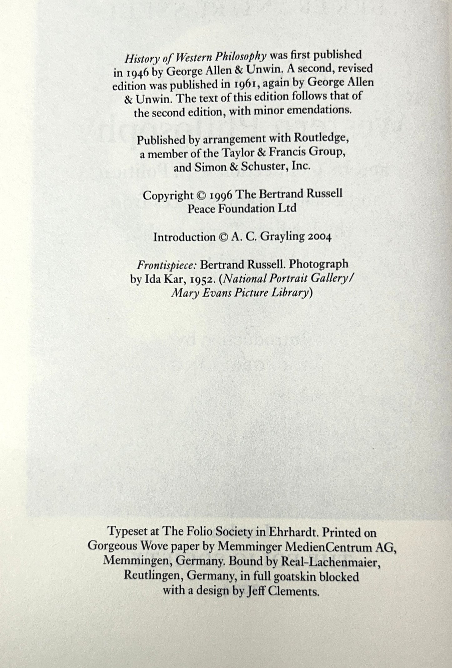 Folio Society: History of Western Philosophy by Bertrand Russell 1996