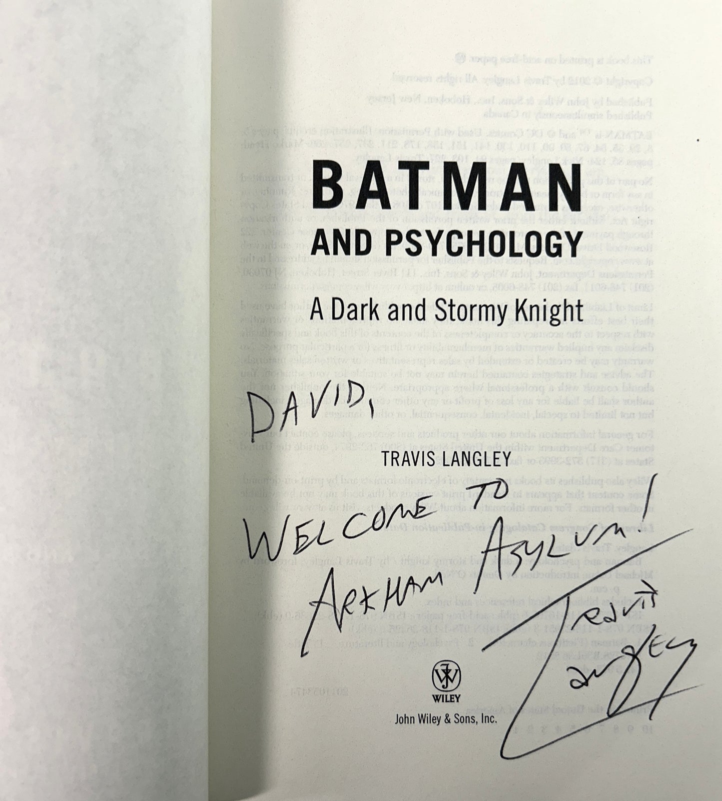 Batman and Psychology: A Dark and Stormy Knight by Travis Langley 2012 SIGNED 1st Printing