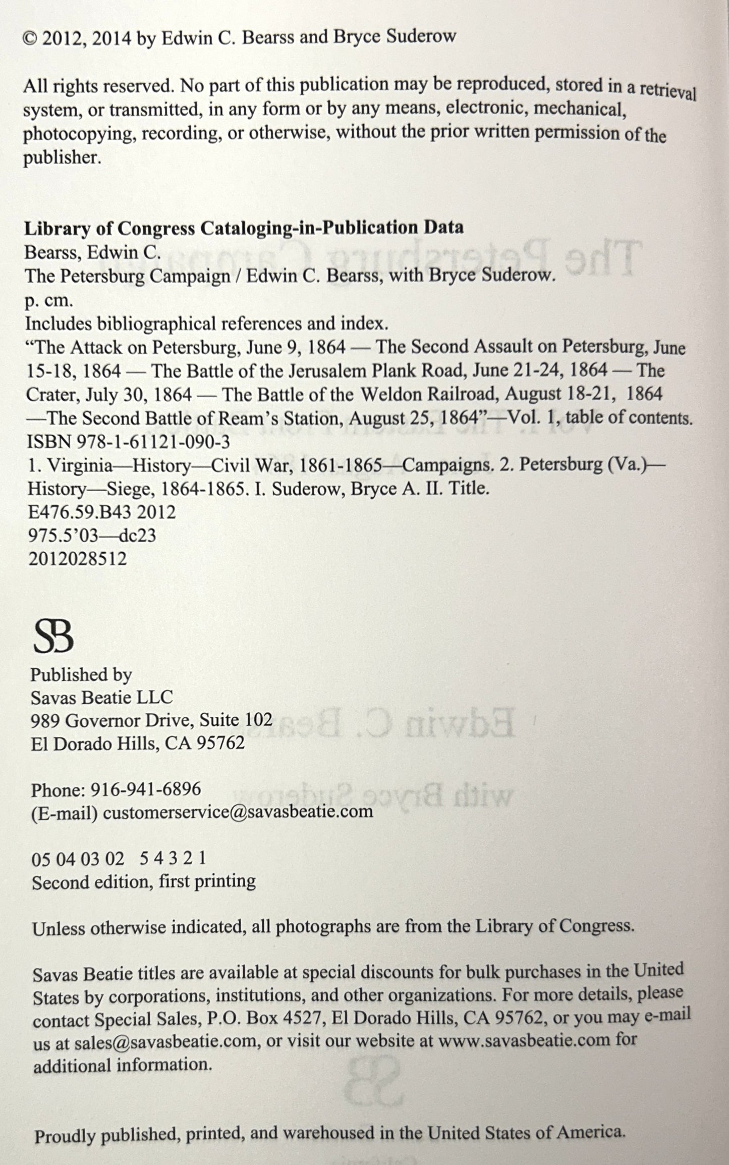 Set of 2 Petersburg Campaign by Edwin C. Bearss 2014