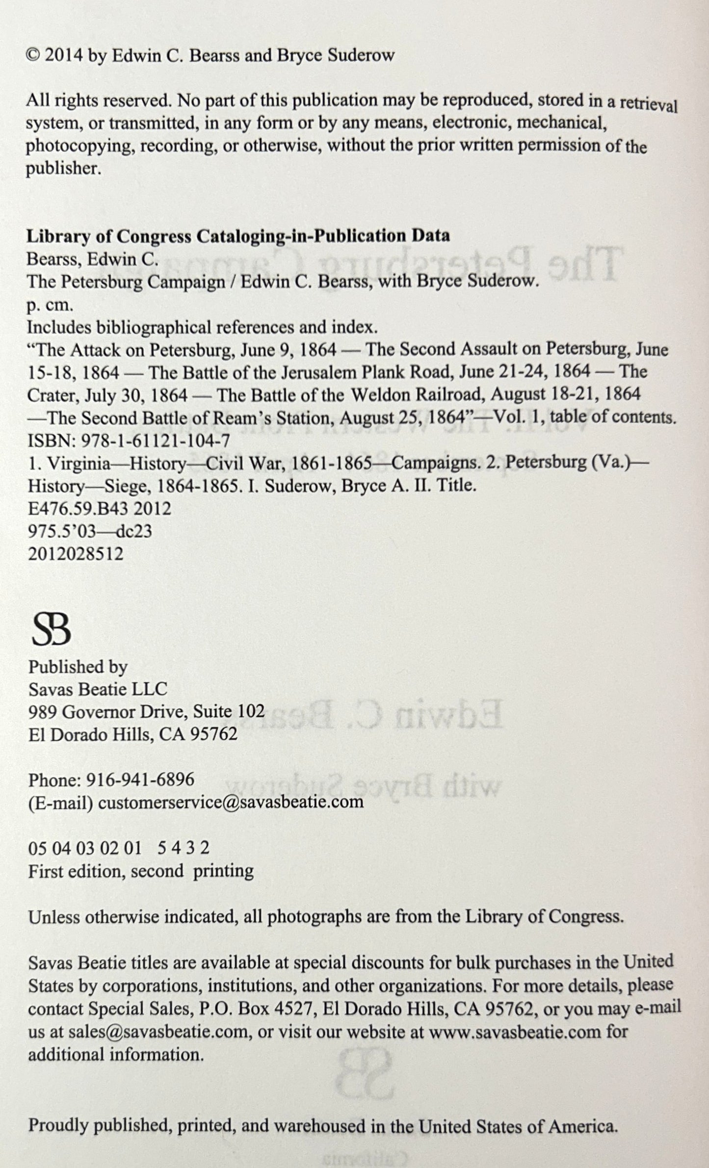 Set of 2 Petersburg Campaign by Edwin C. Bearss 2014