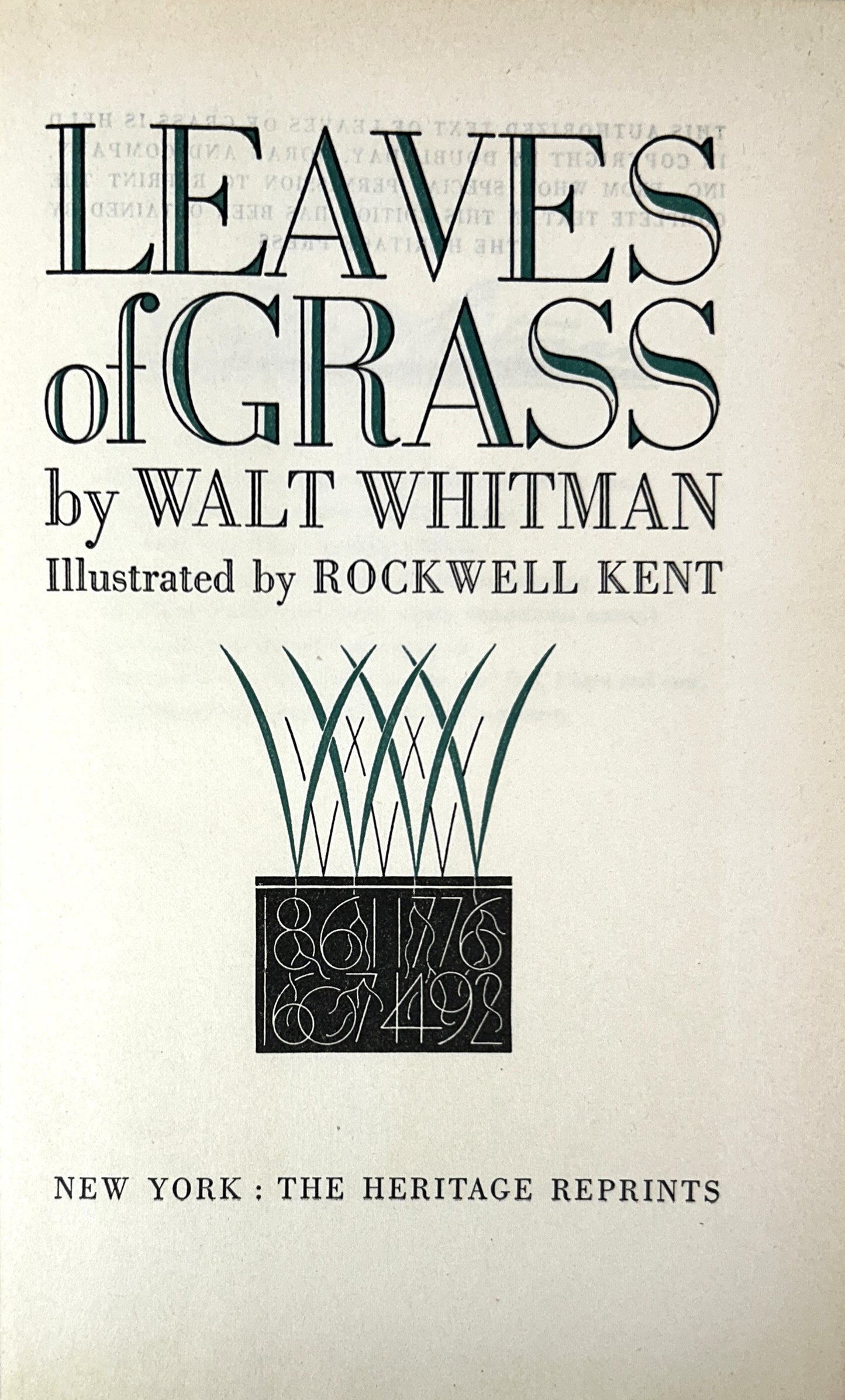 Heritage Press: Leaves of Grass by Walt Whitman c. 1950 Reprint