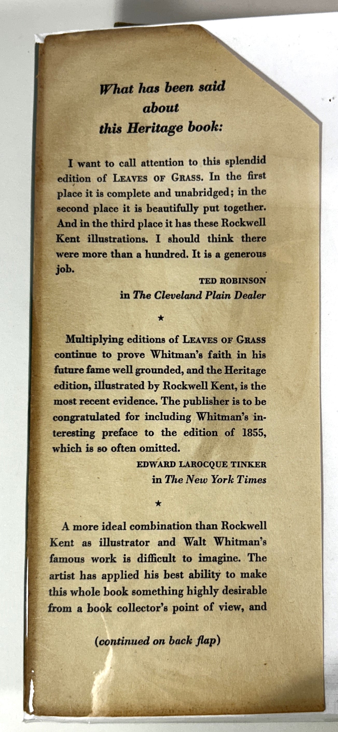 Heritage Press: Leaves of Grass by Walt Whitman c. 1950 Reprint