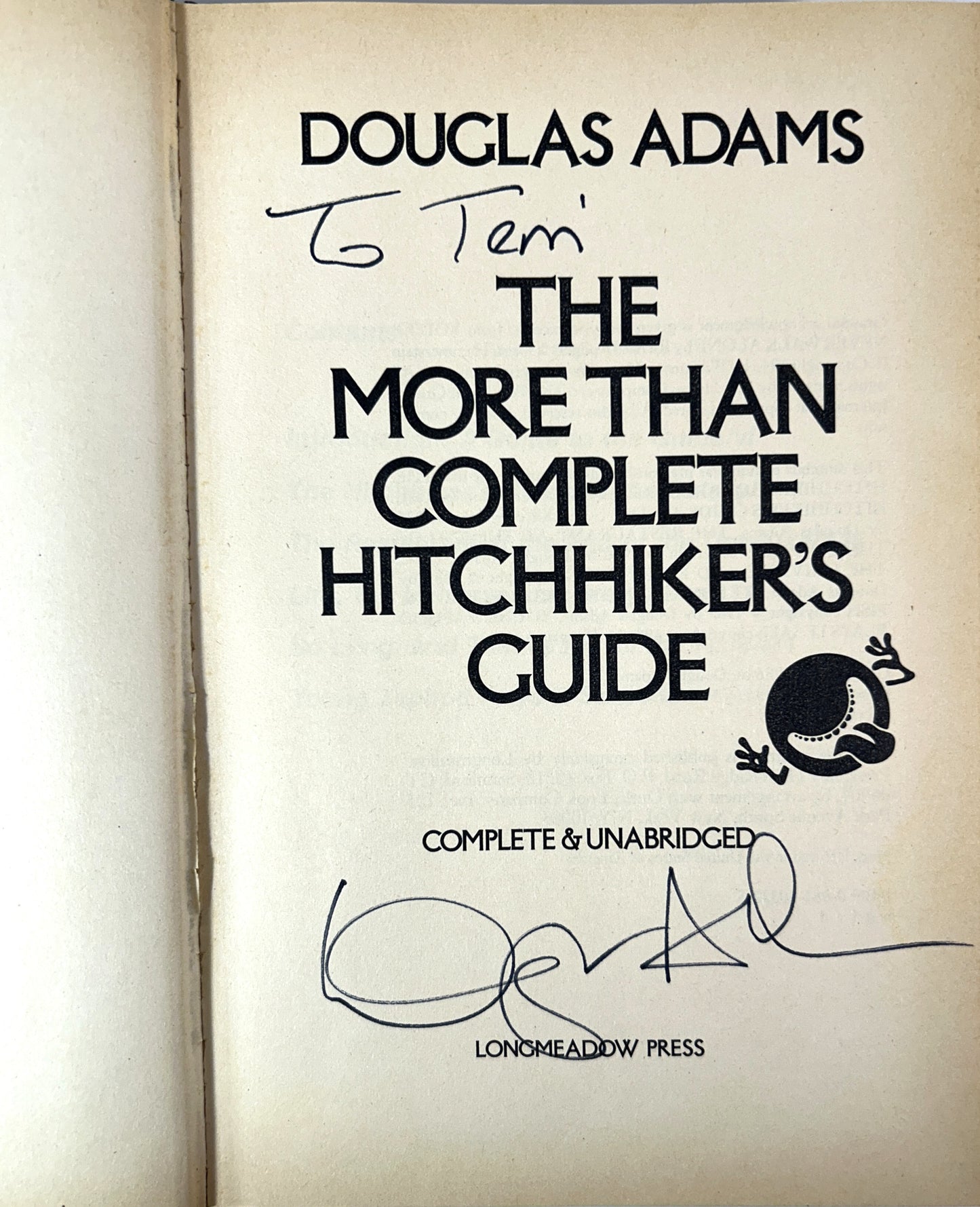 The More Than Complete Hitchhiker's Guide by Douglas Adams 1987 SIGNED